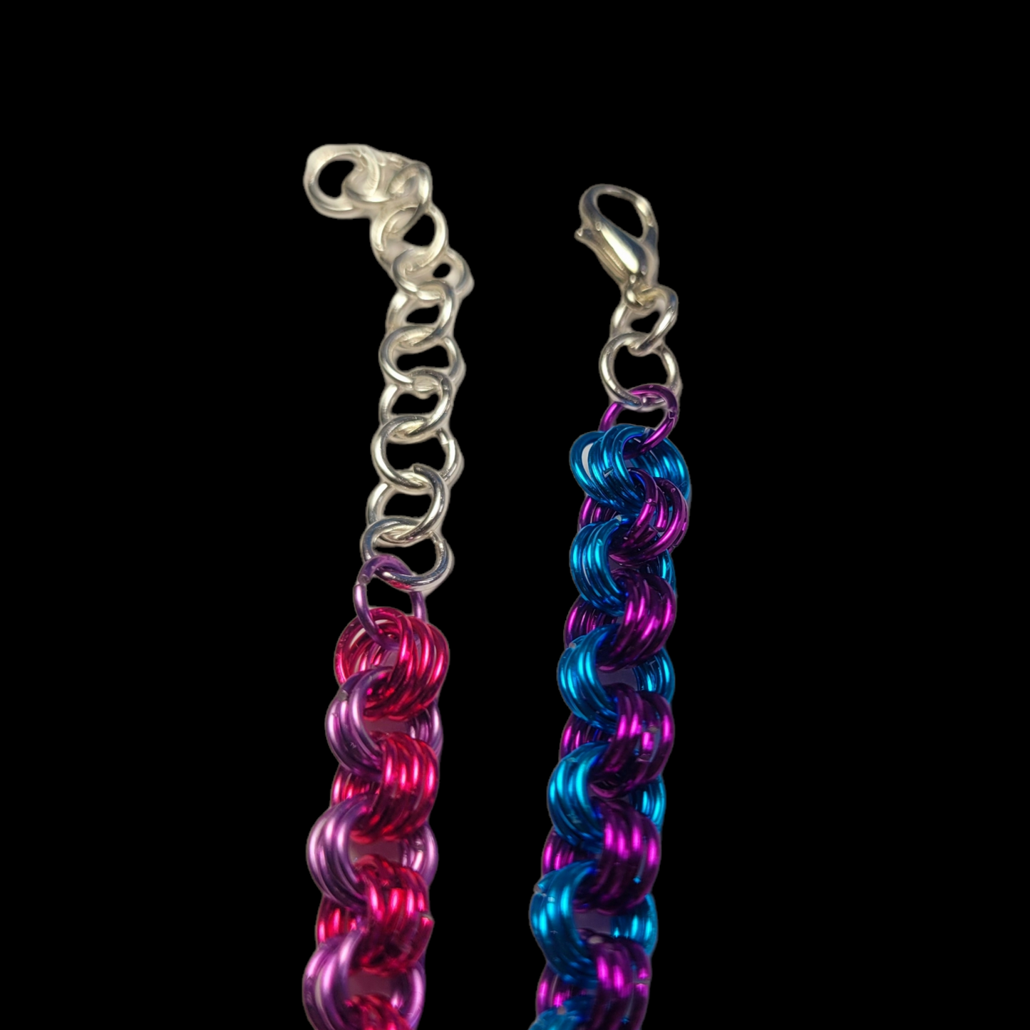 Bracelet, pink and purple chainmail