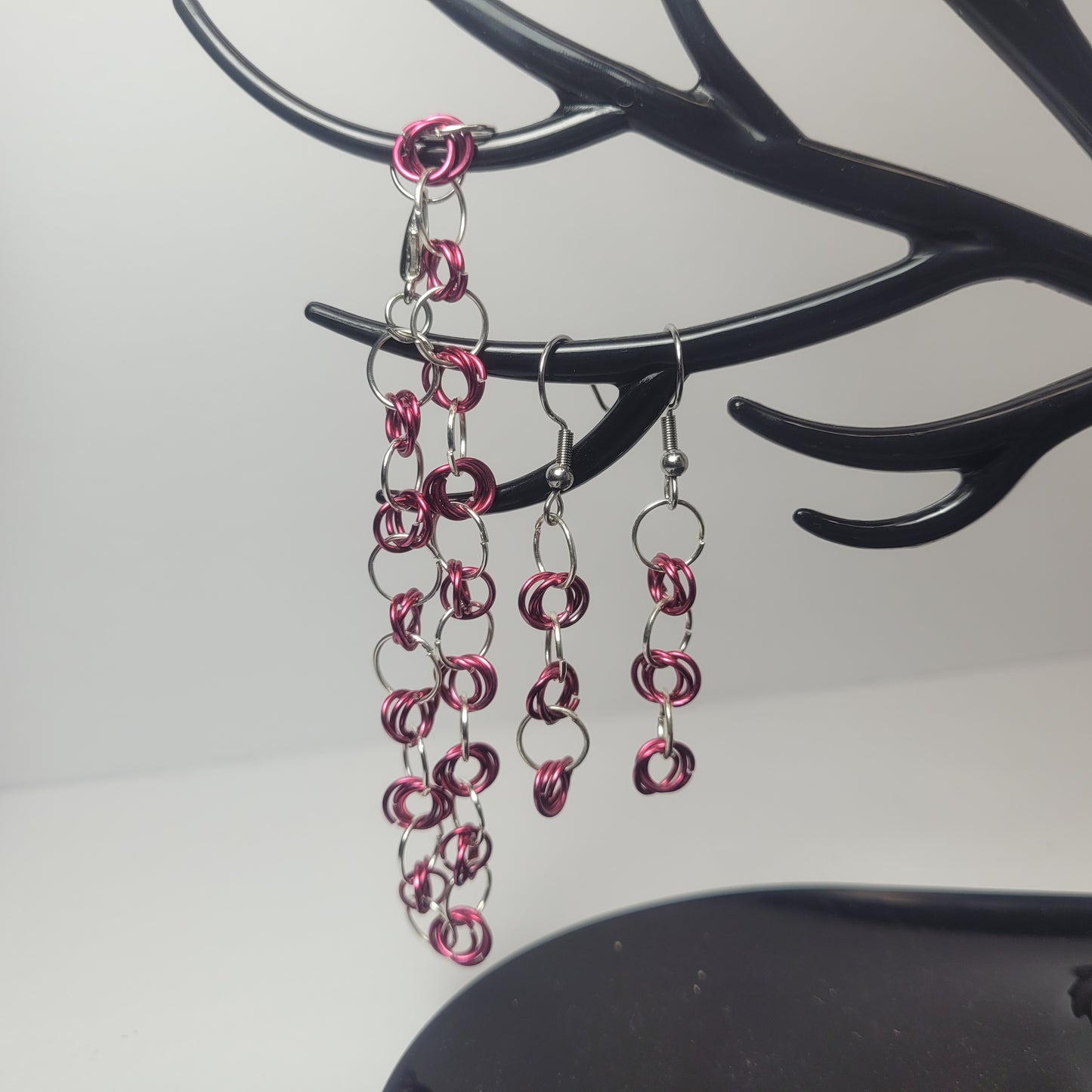 Bracelet, pink and silver chainmail