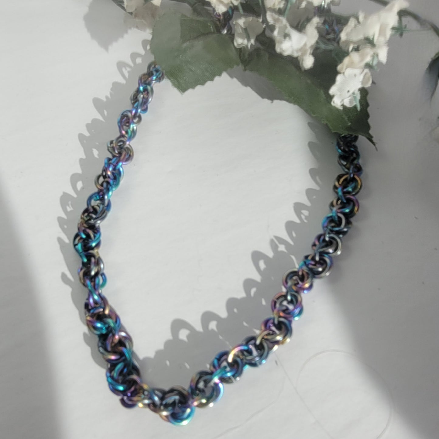 Rainbow rosette chainmail necklace