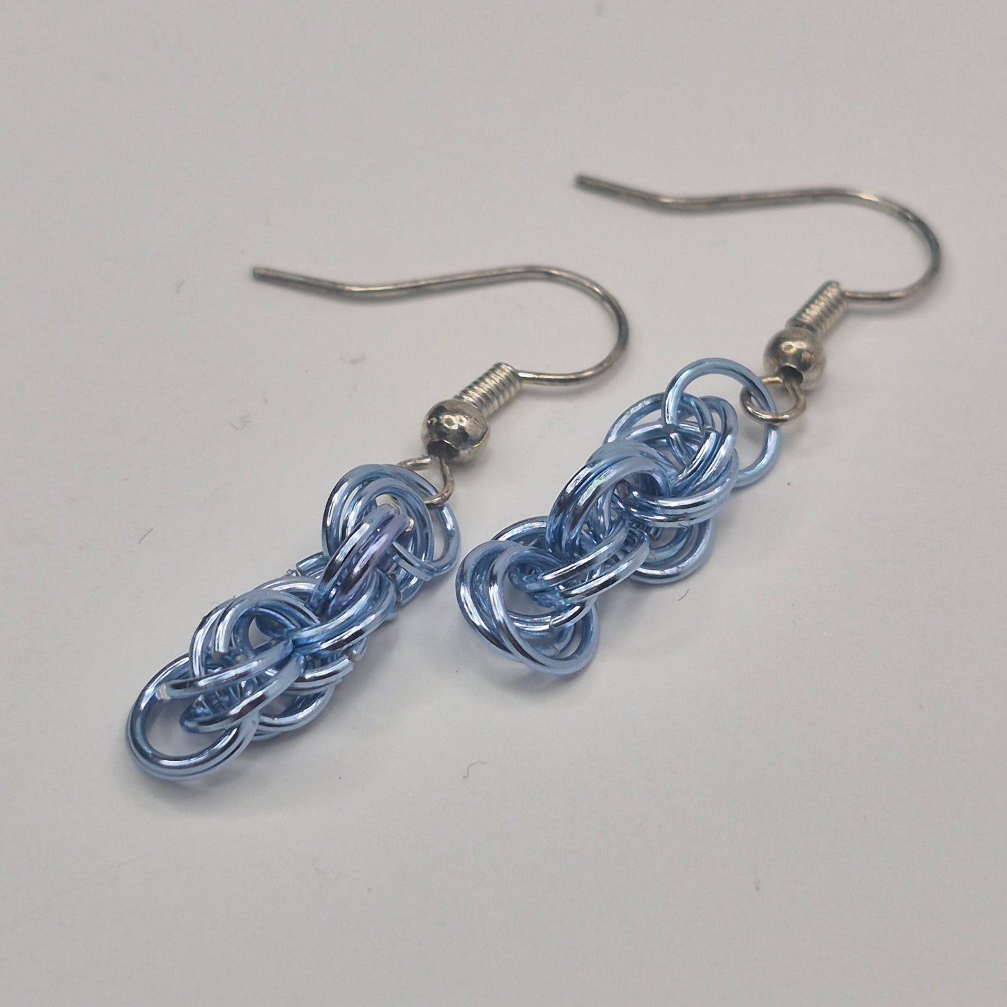 Spiral Earrings, blue chainmail