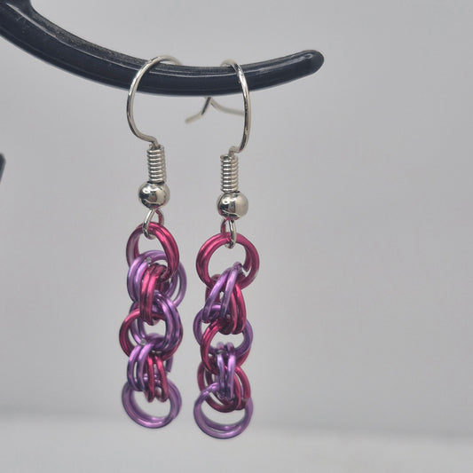 Spiral Earrings, pink, purple chainmail