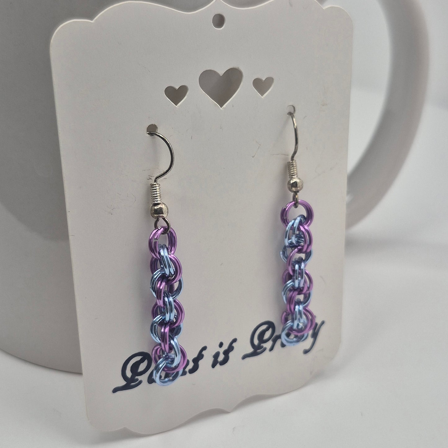 Spiral Earrings, blue and purple chainmail