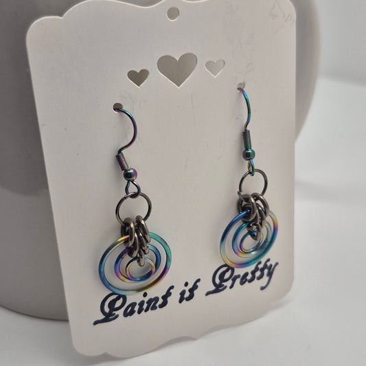 Rainbow circle earrings chainmail