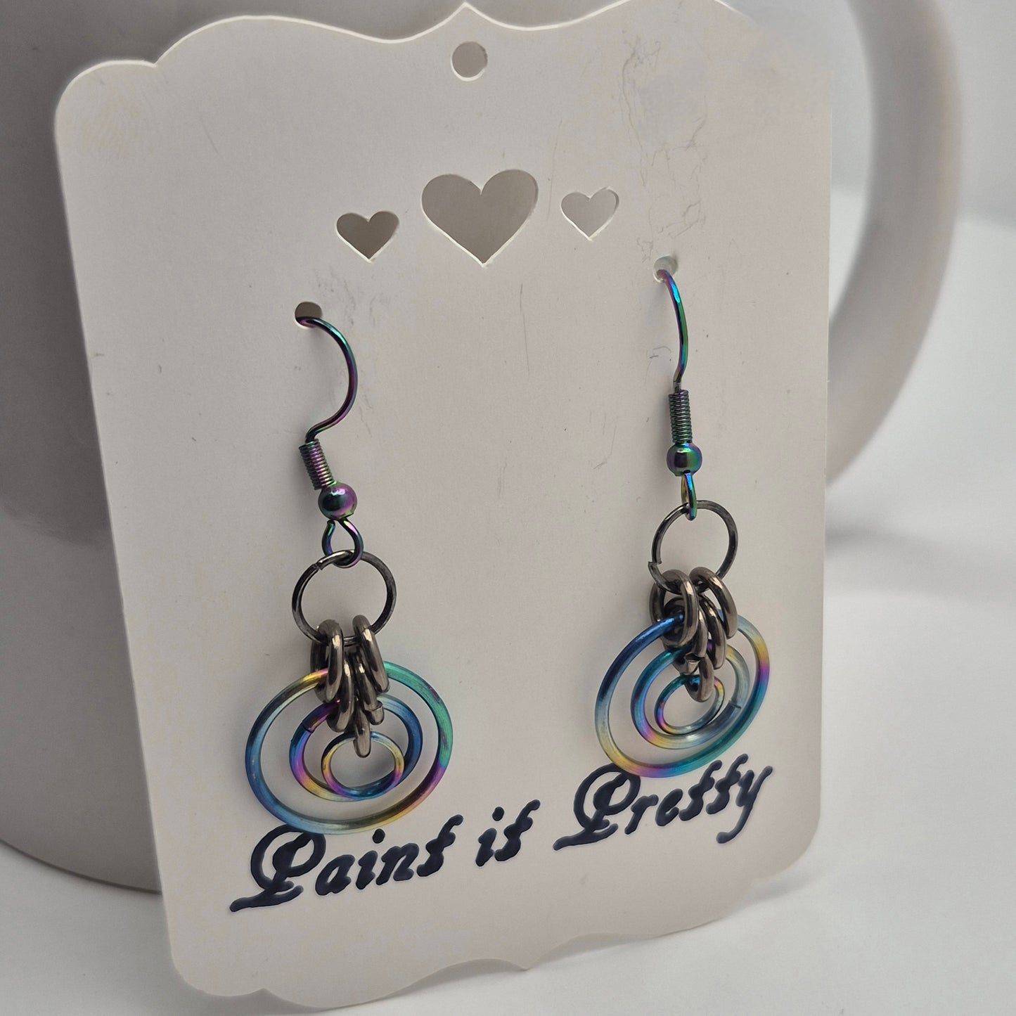 Rainbow circle earrings chainmail