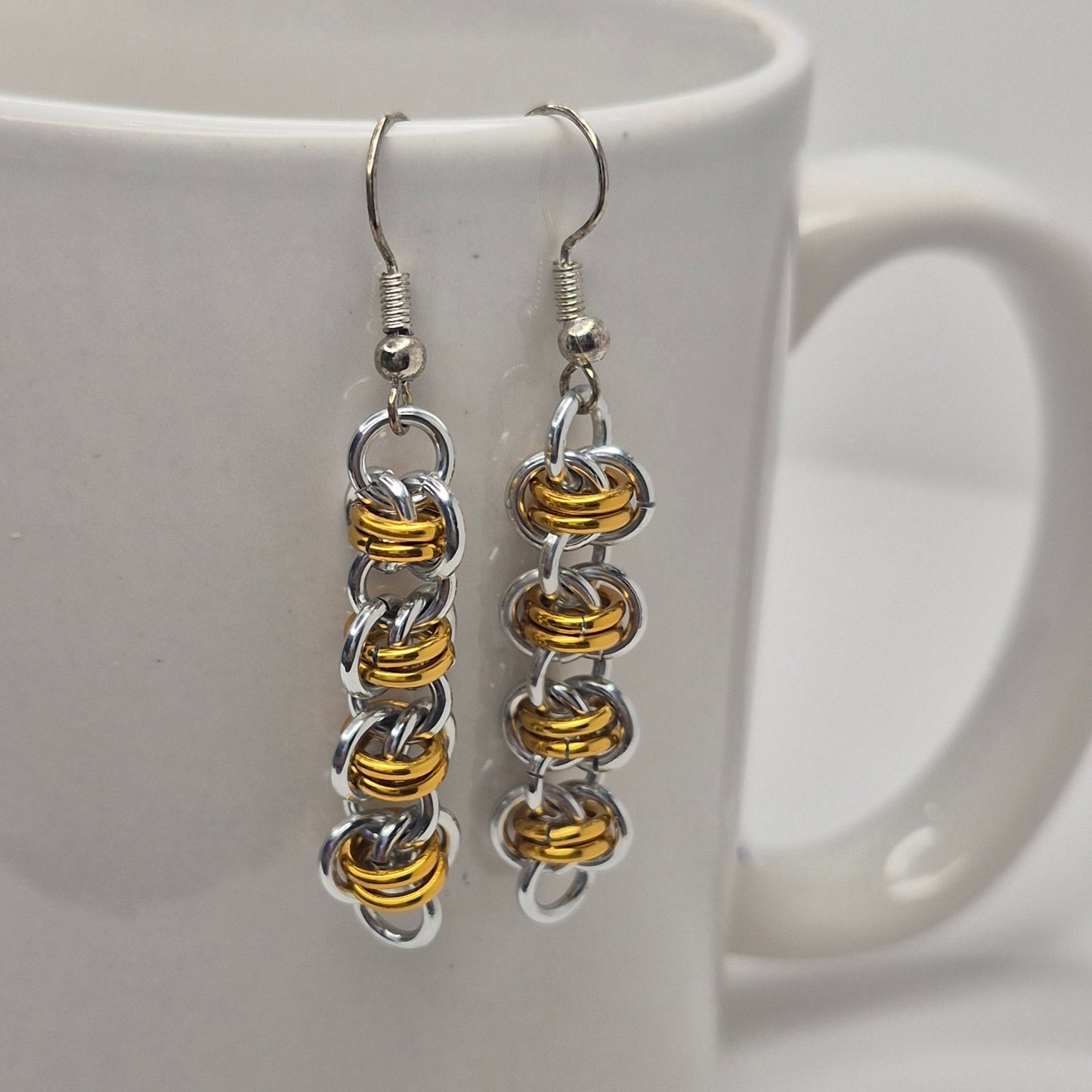 Bracelet and earring set, Barrel weave chainmail