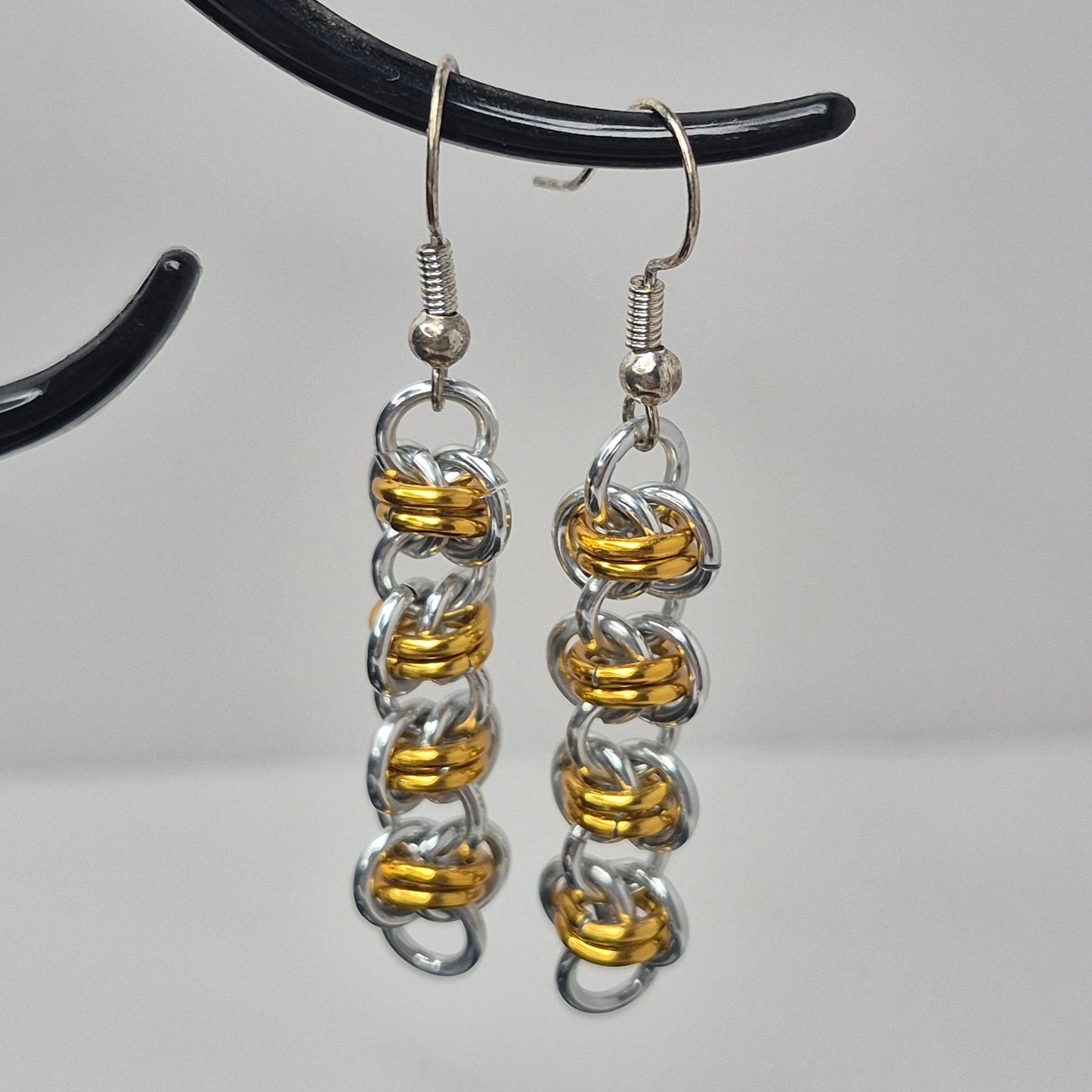 Bracelet and earring set, Barrel weave chainmail