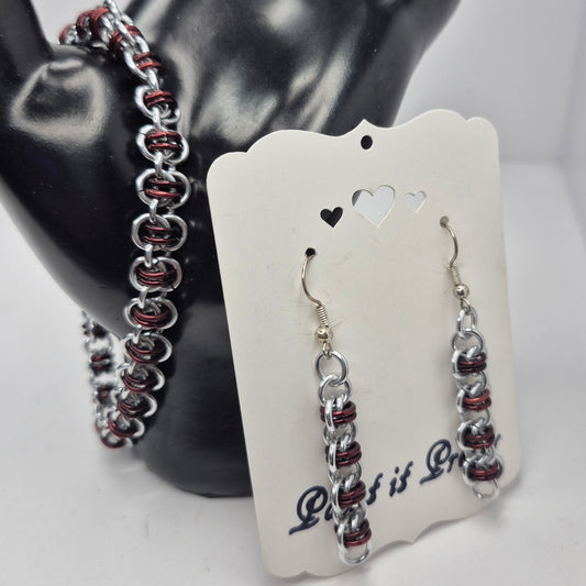 Bracelet and earring set, Barrel weave chainmail