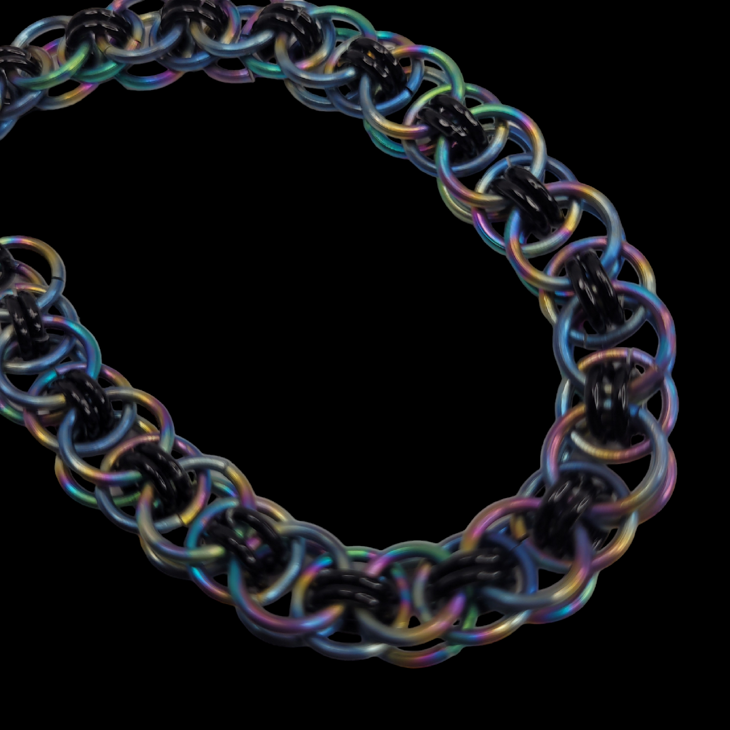 Rainbow chainmail bracelet, helm weave
