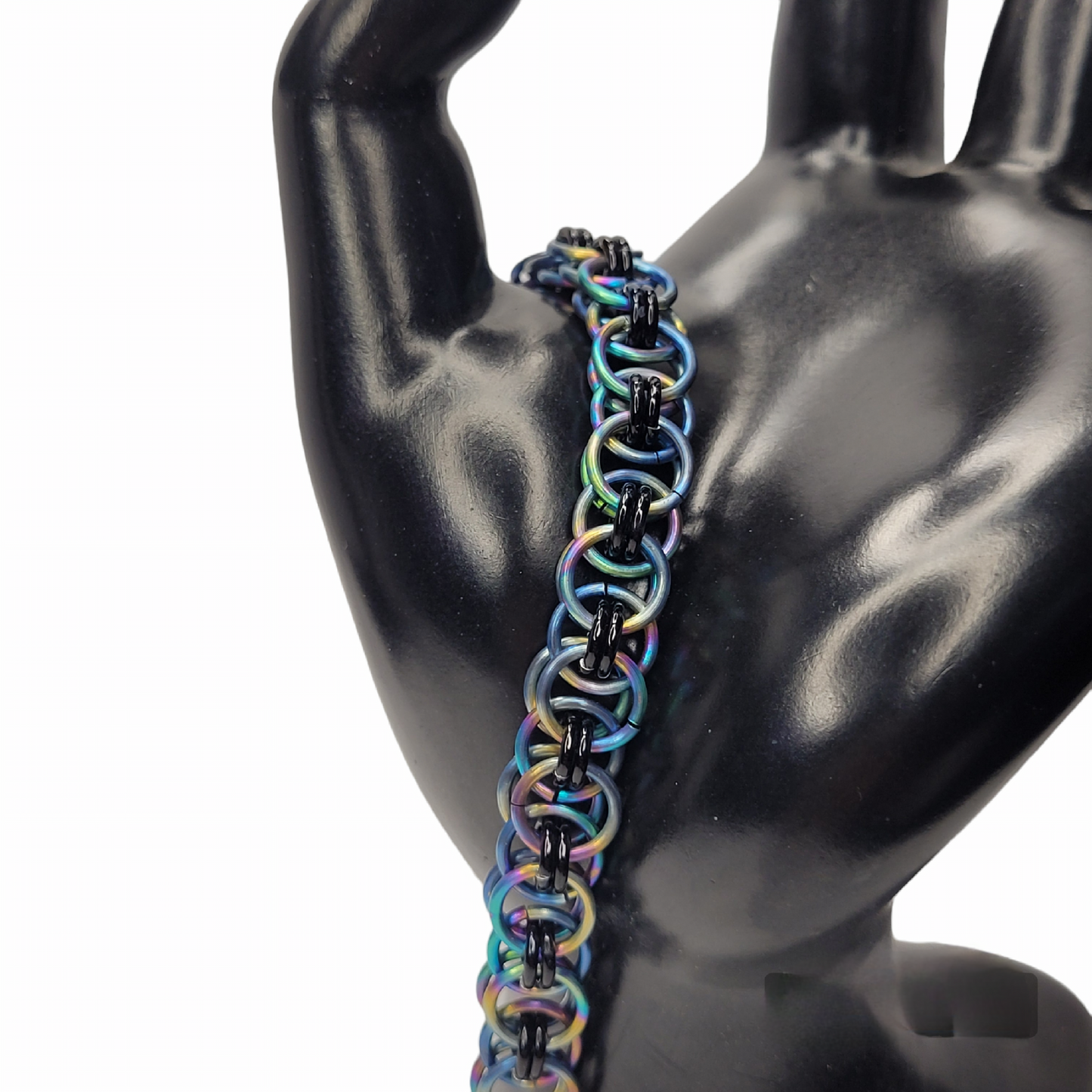 Rainbow chainmail bracelet, helm weave