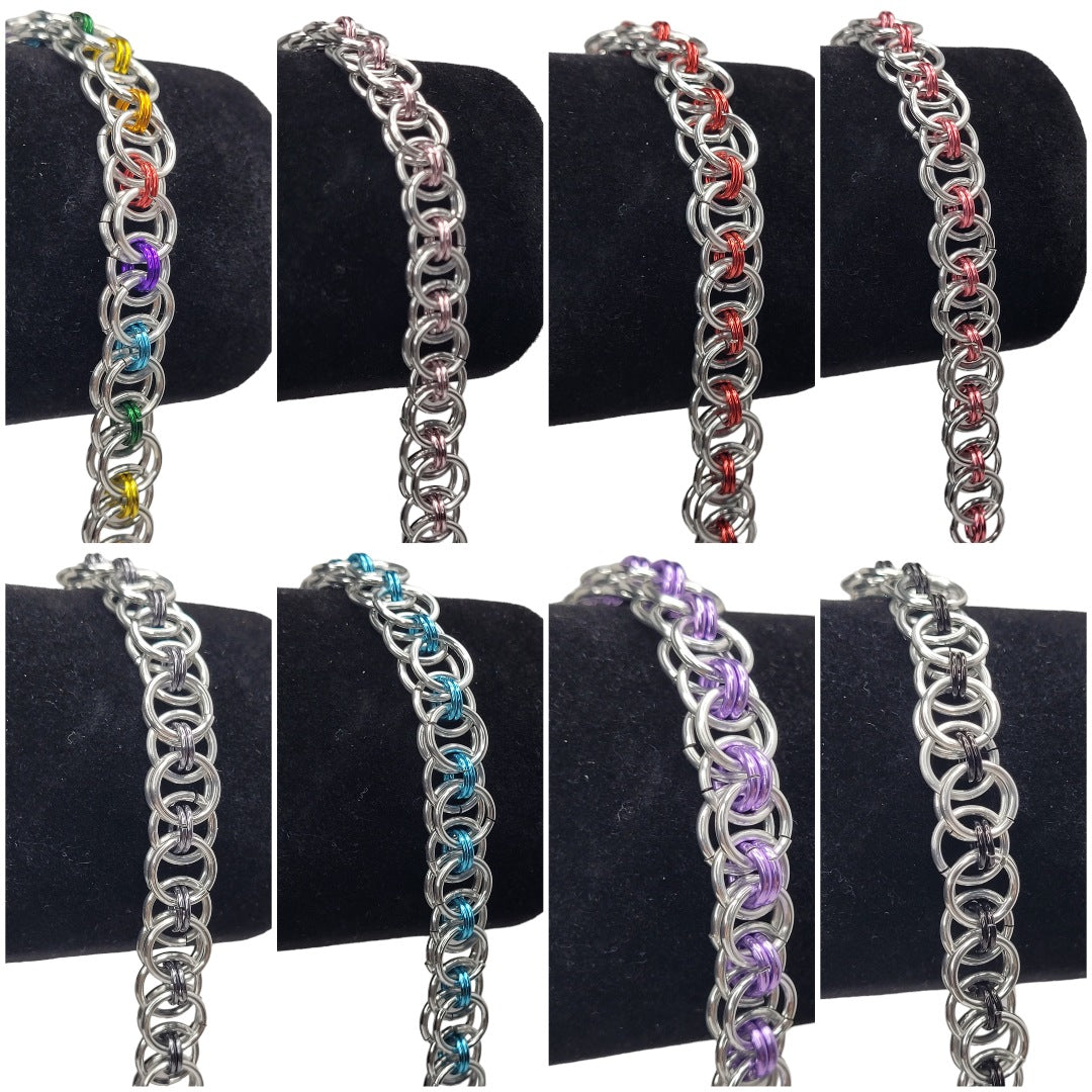 Bracelet, helm weave chainmail silver