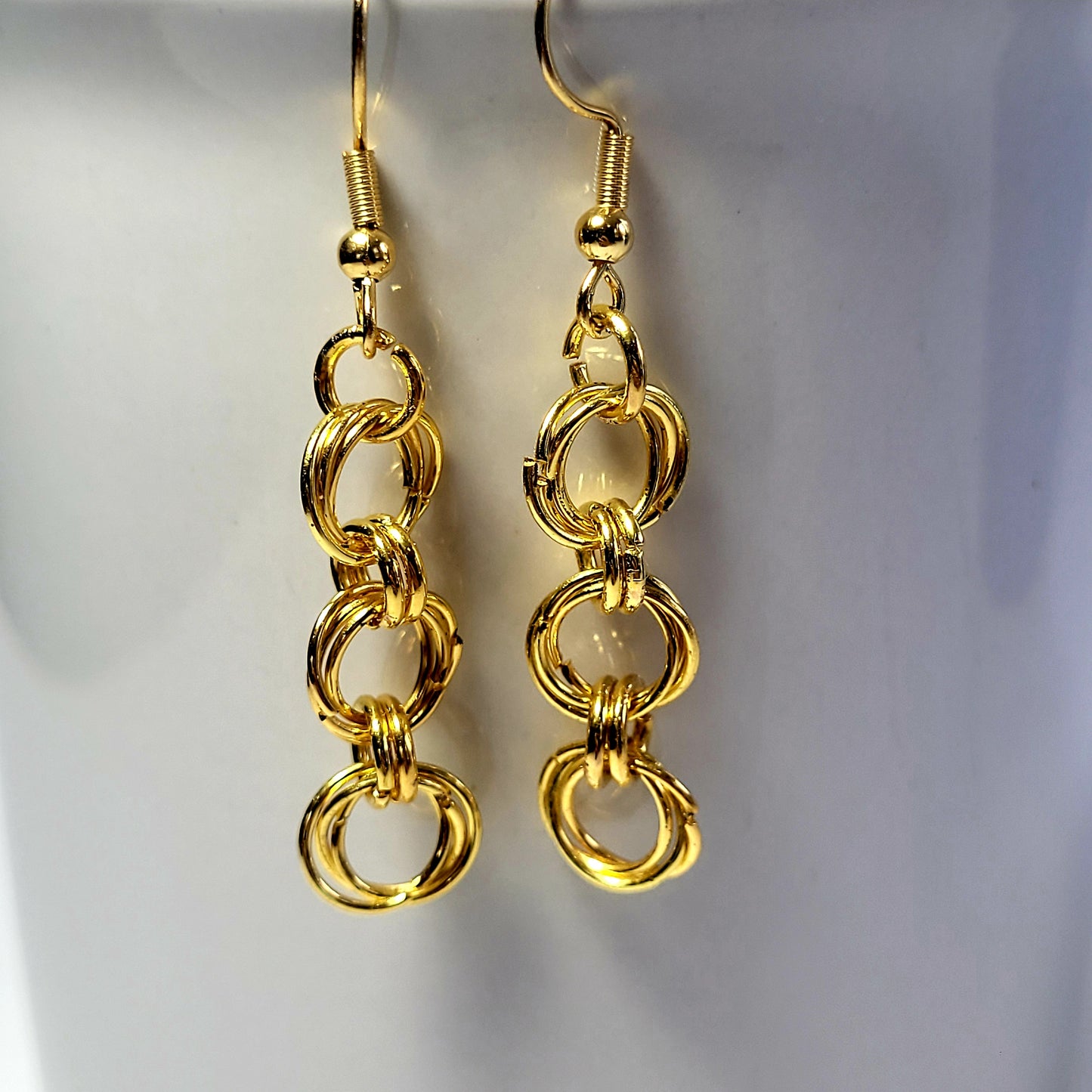 Earrings, gold chainmail