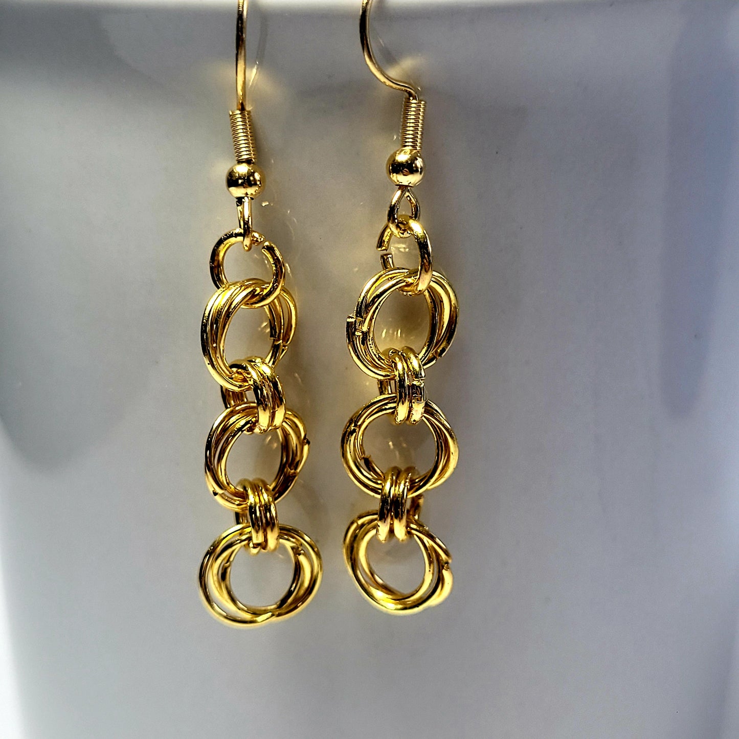 Earrings, gold chainmail