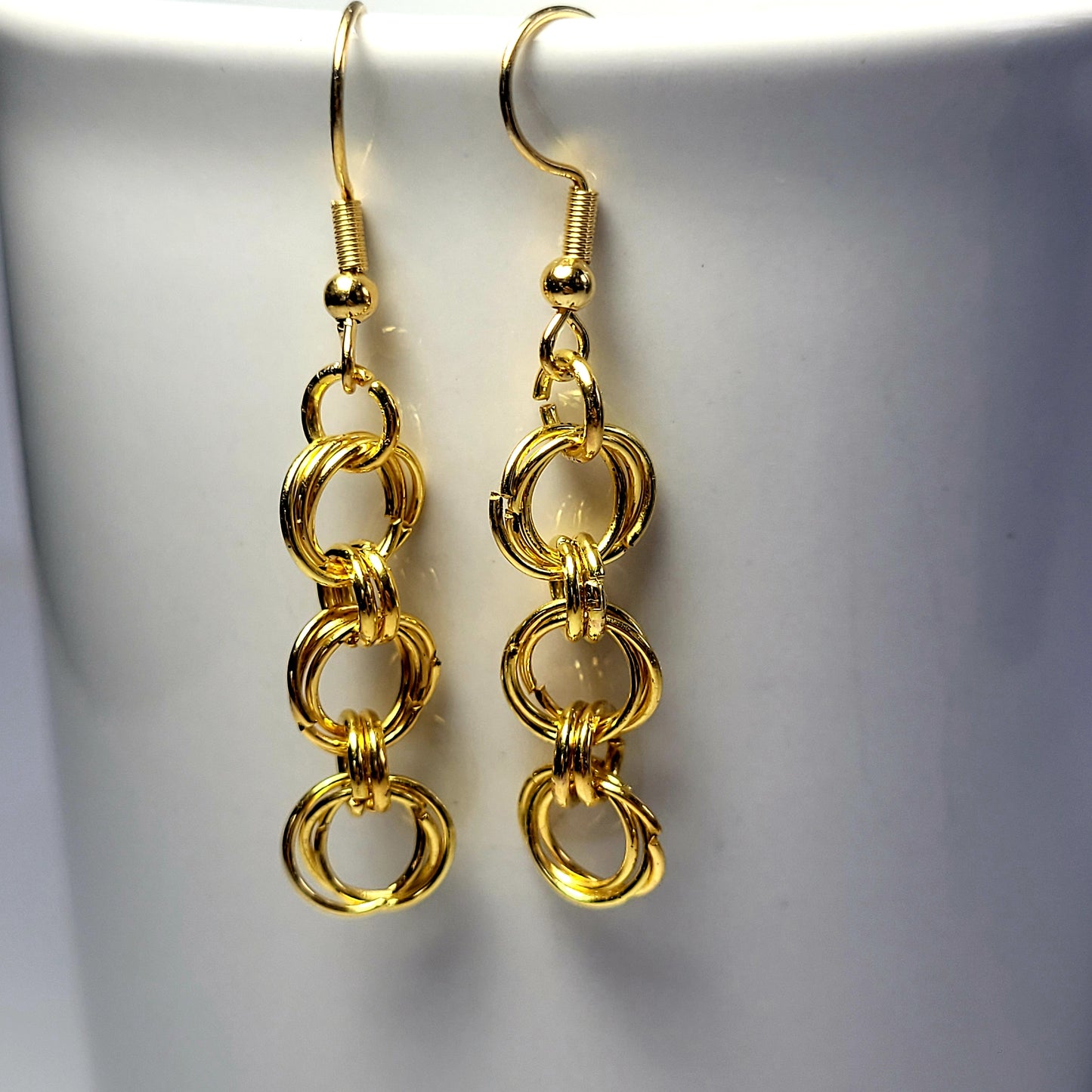 Earrings, gold chainmail