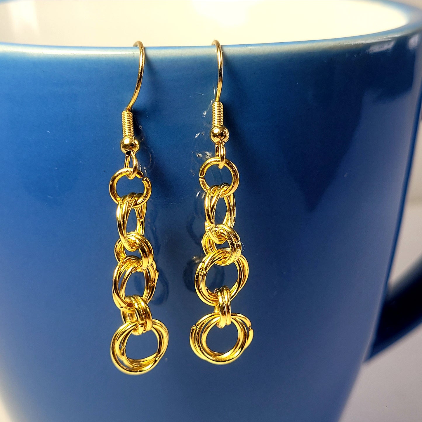 Earrings, gold chainmail