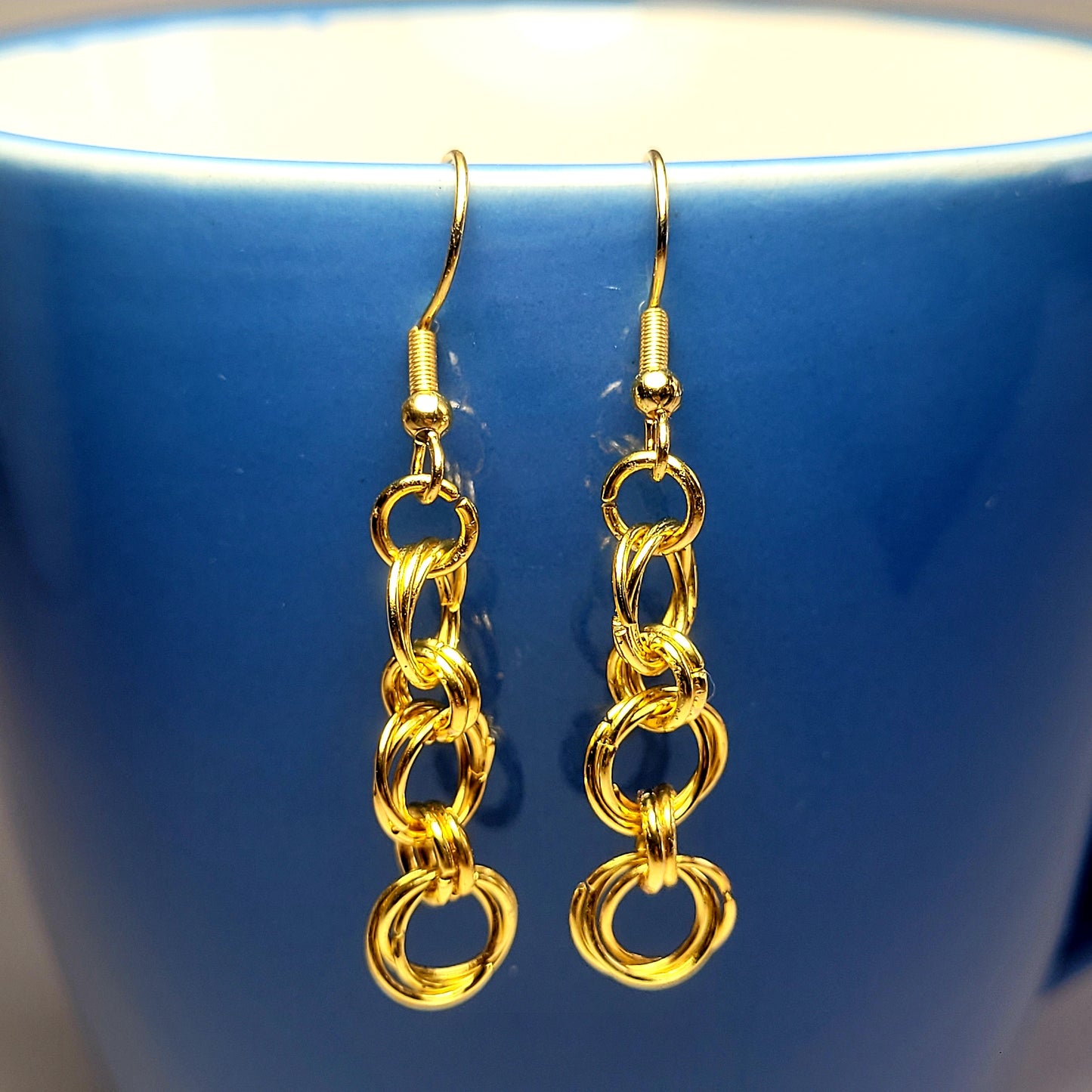 Earrings, gold chainmail