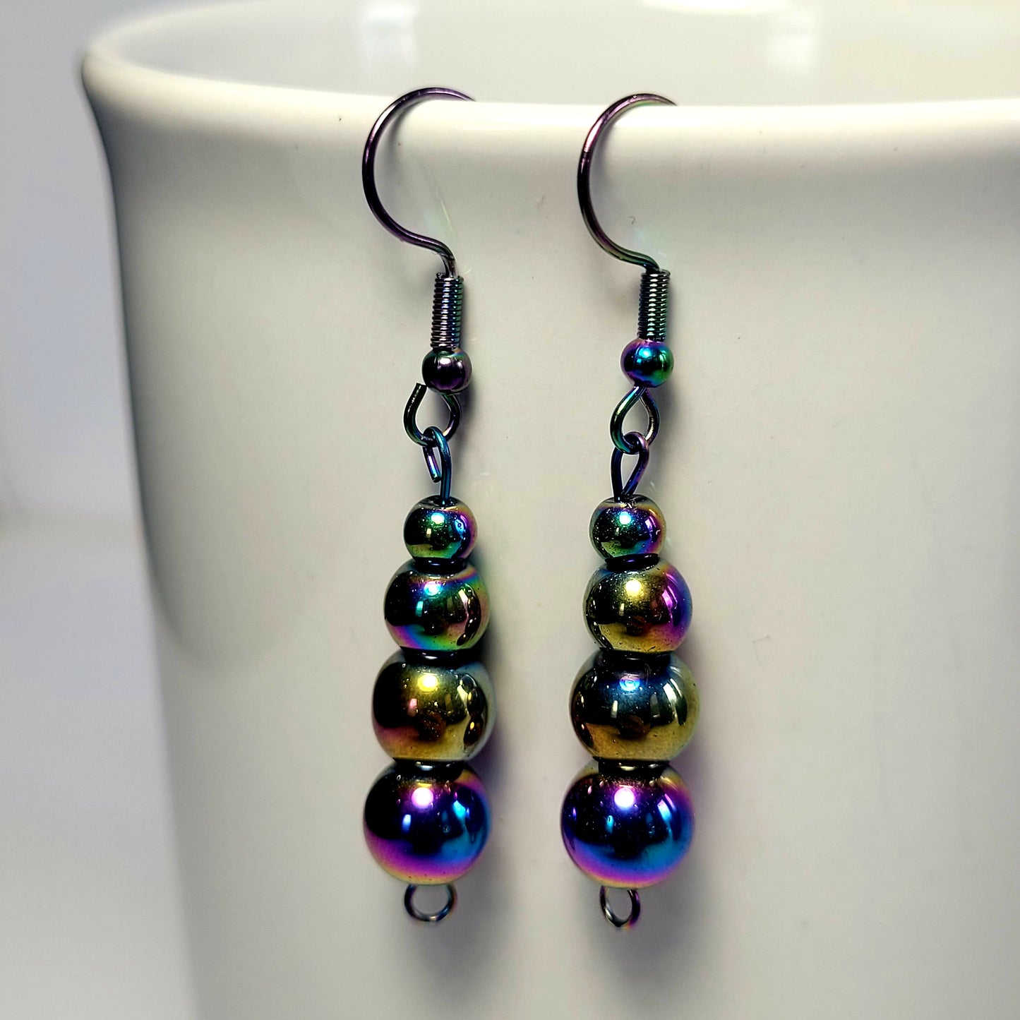 Earrings, multichrome rainbow bead