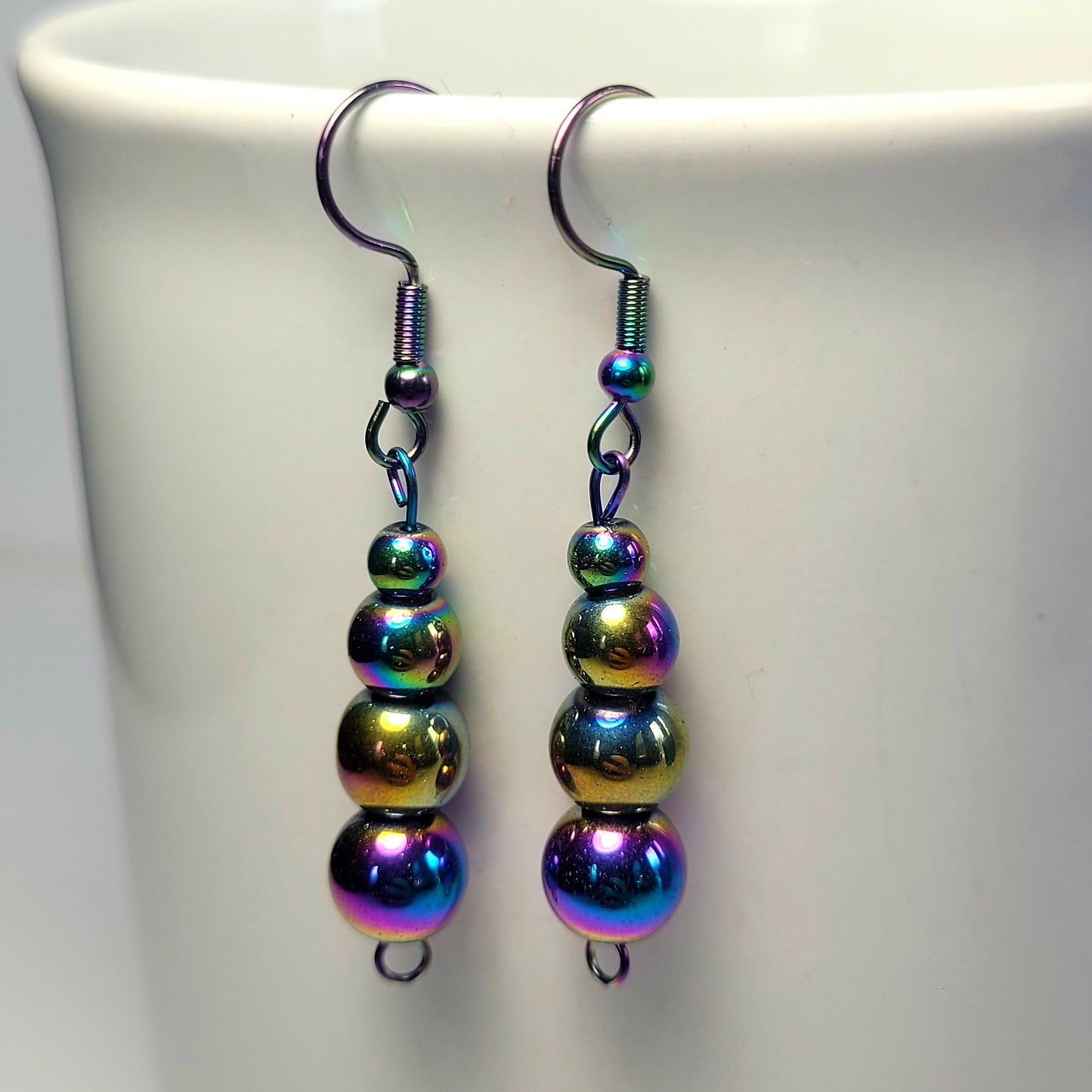 Earrings, multichrome rainbow bead
