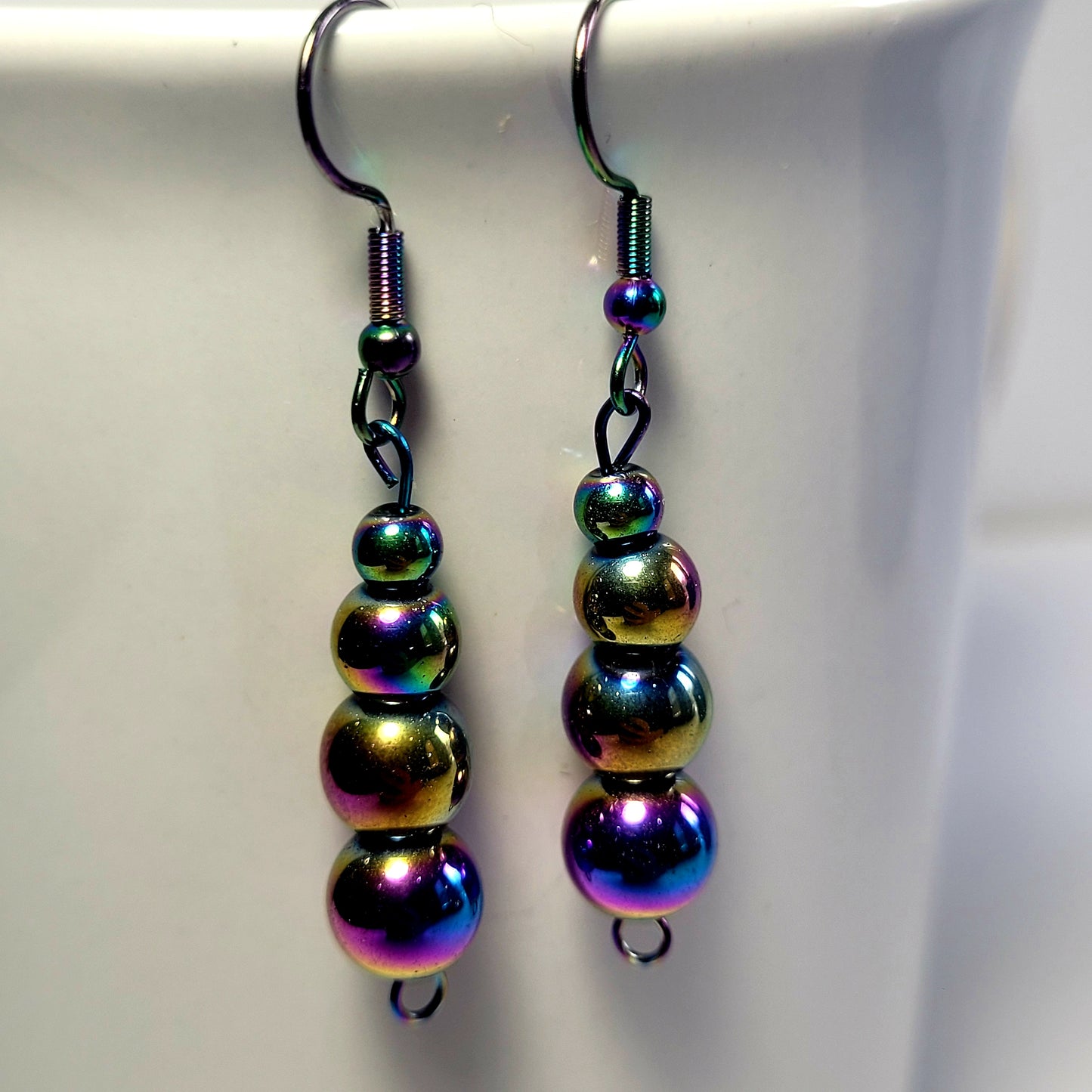 Earrings, multichrome rainbow bead