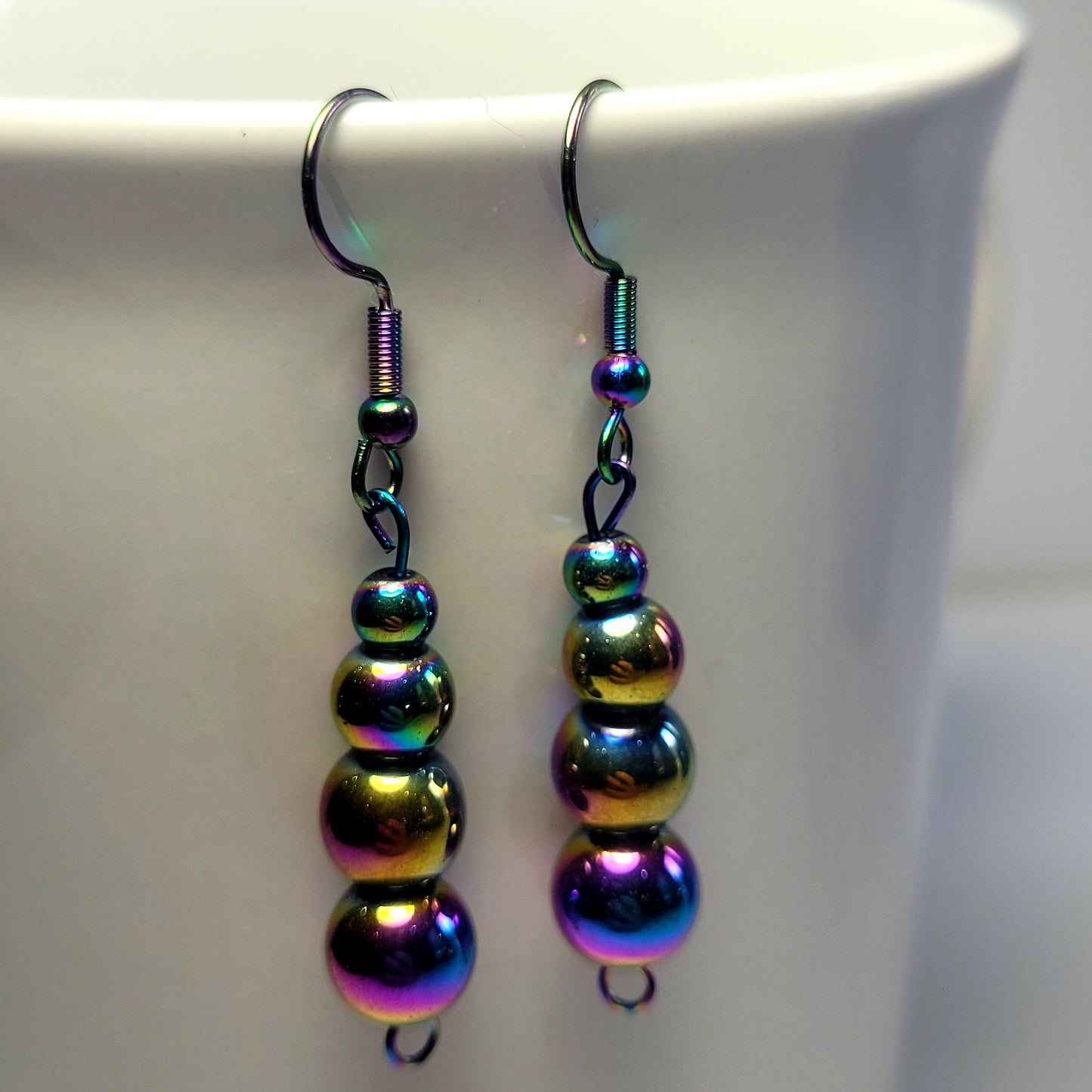 Earrings, multichrome rainbow bead