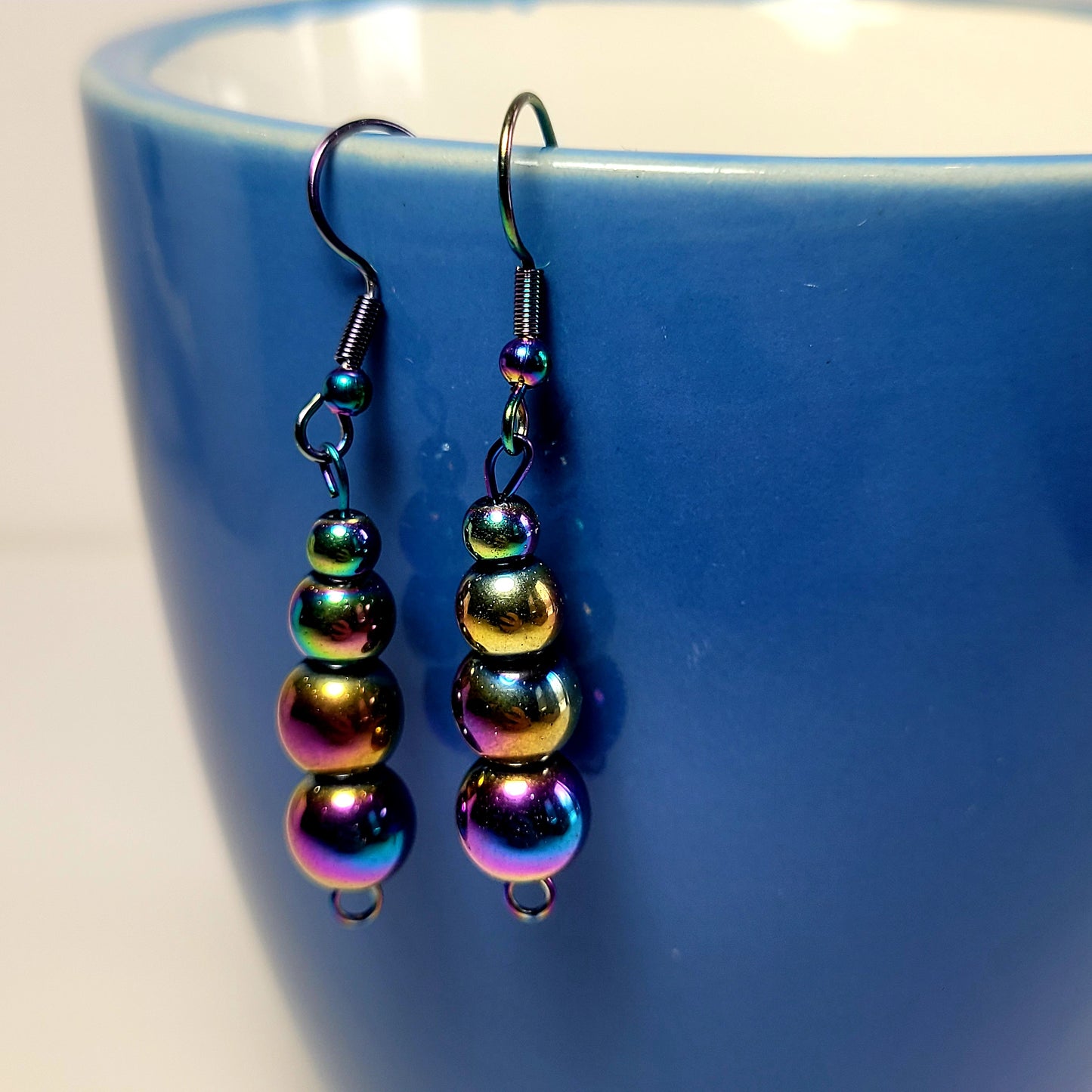 Earrings, multichrome rainbow bead