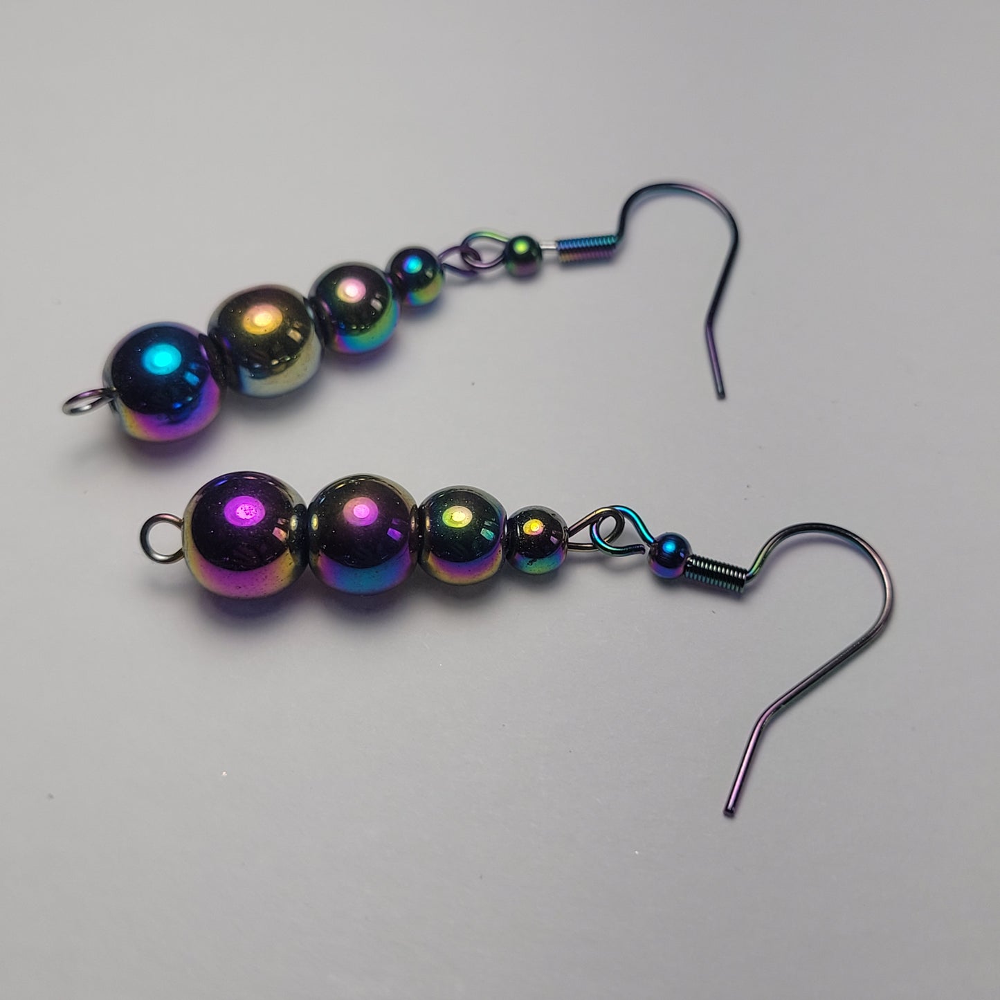 Earrings, multichrome rainbow bead