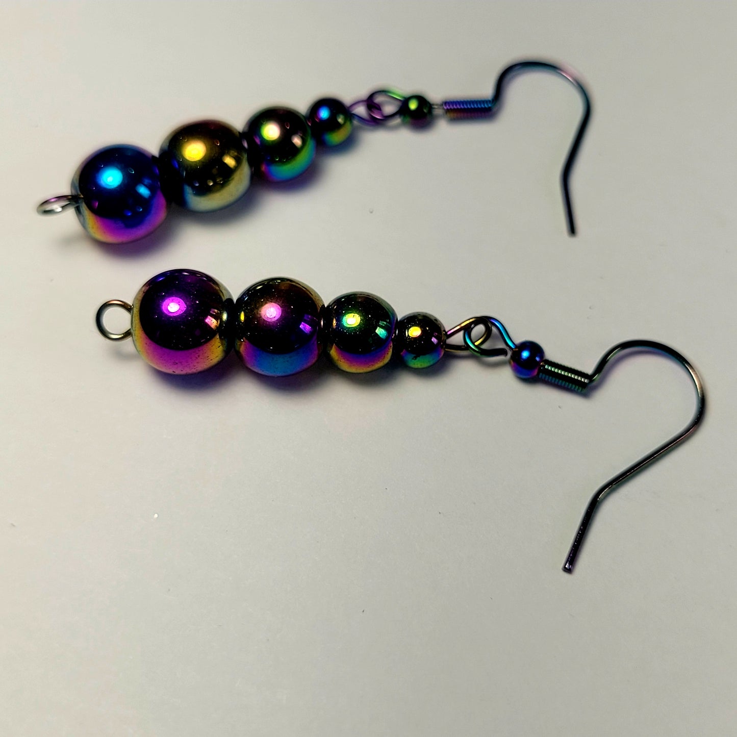 Earrings, multichrome rainbow bead