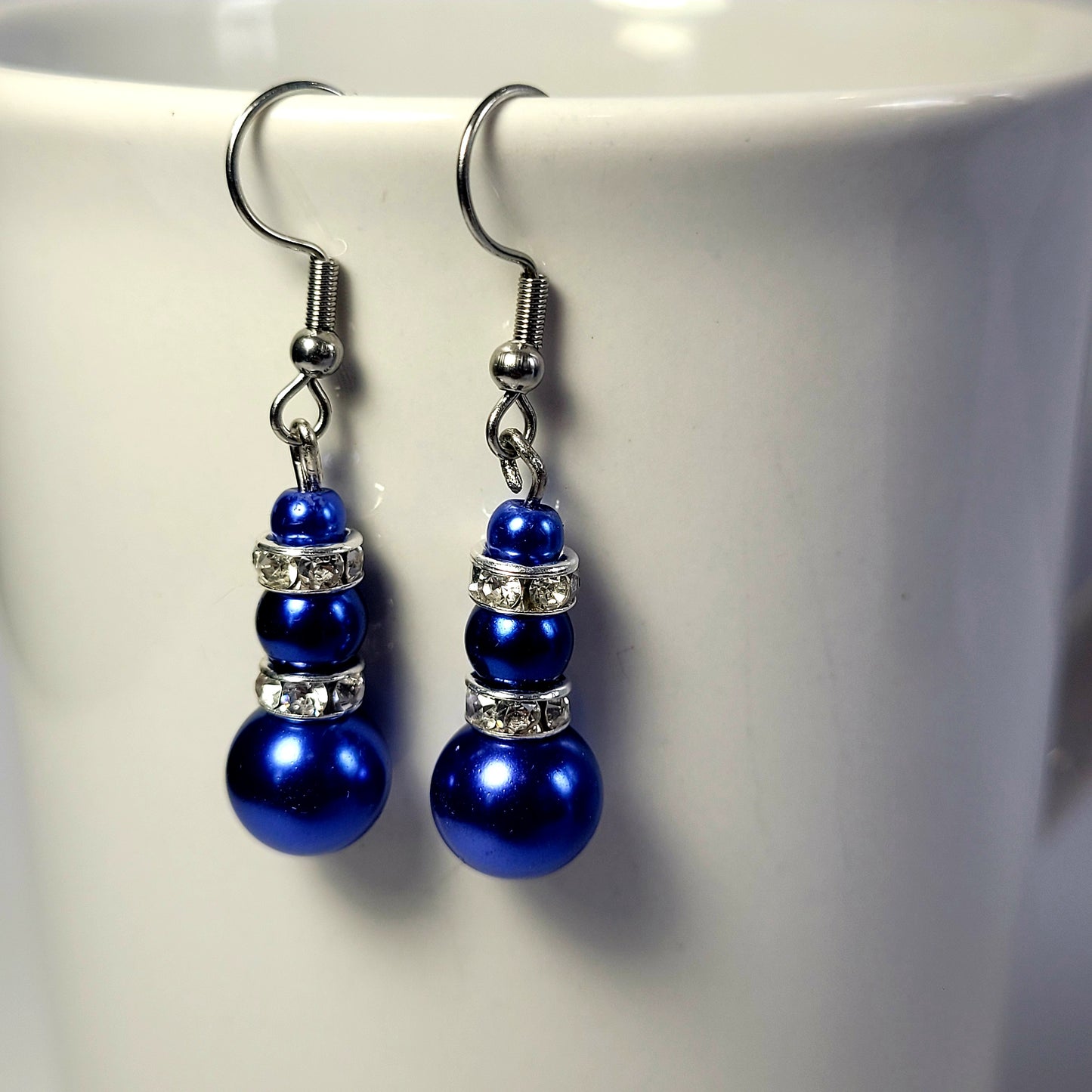 Earrings, blue beads with diamonds