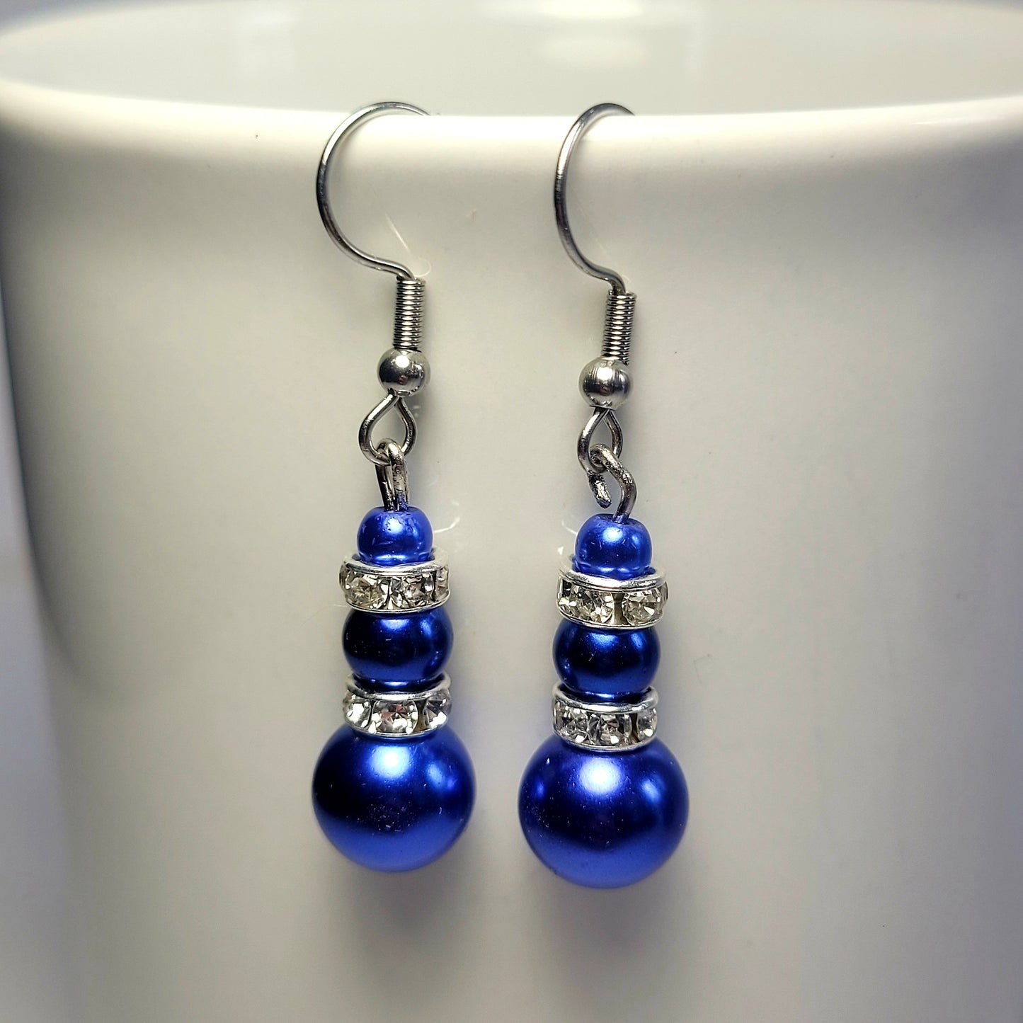 Earrings, blue beads with diamonds