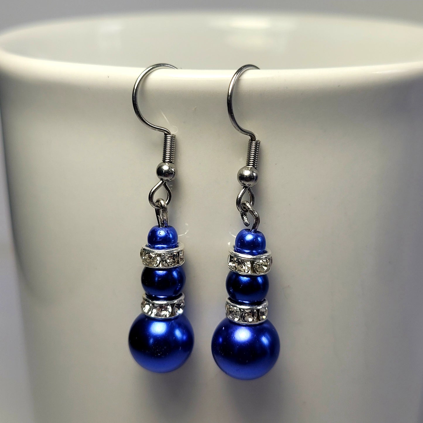 Earrings, blue beads with diamonds
