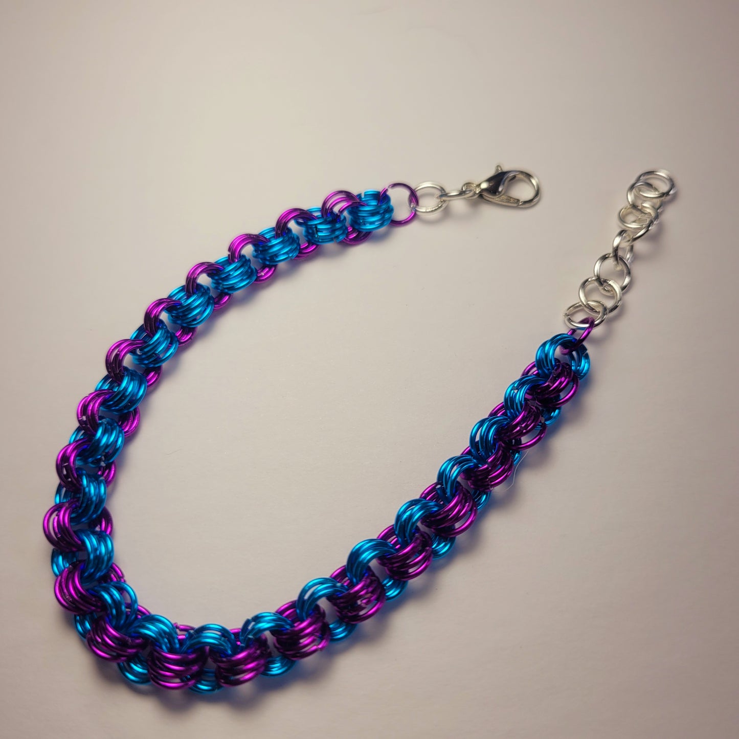 Bracelet, blue and purple chainmail