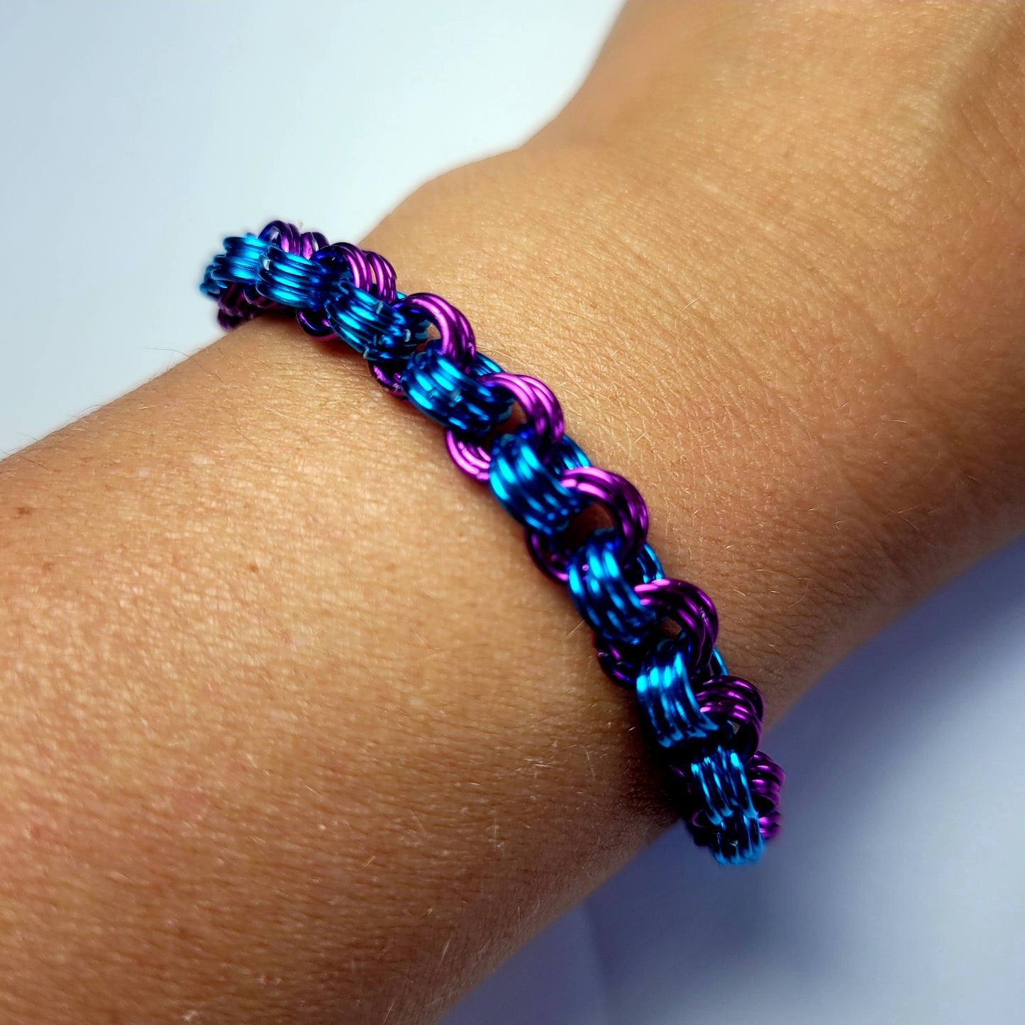 Bracelet, blue and purple chainmail