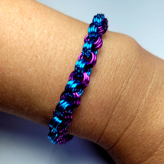 Bracelet, blue and purple chainmail