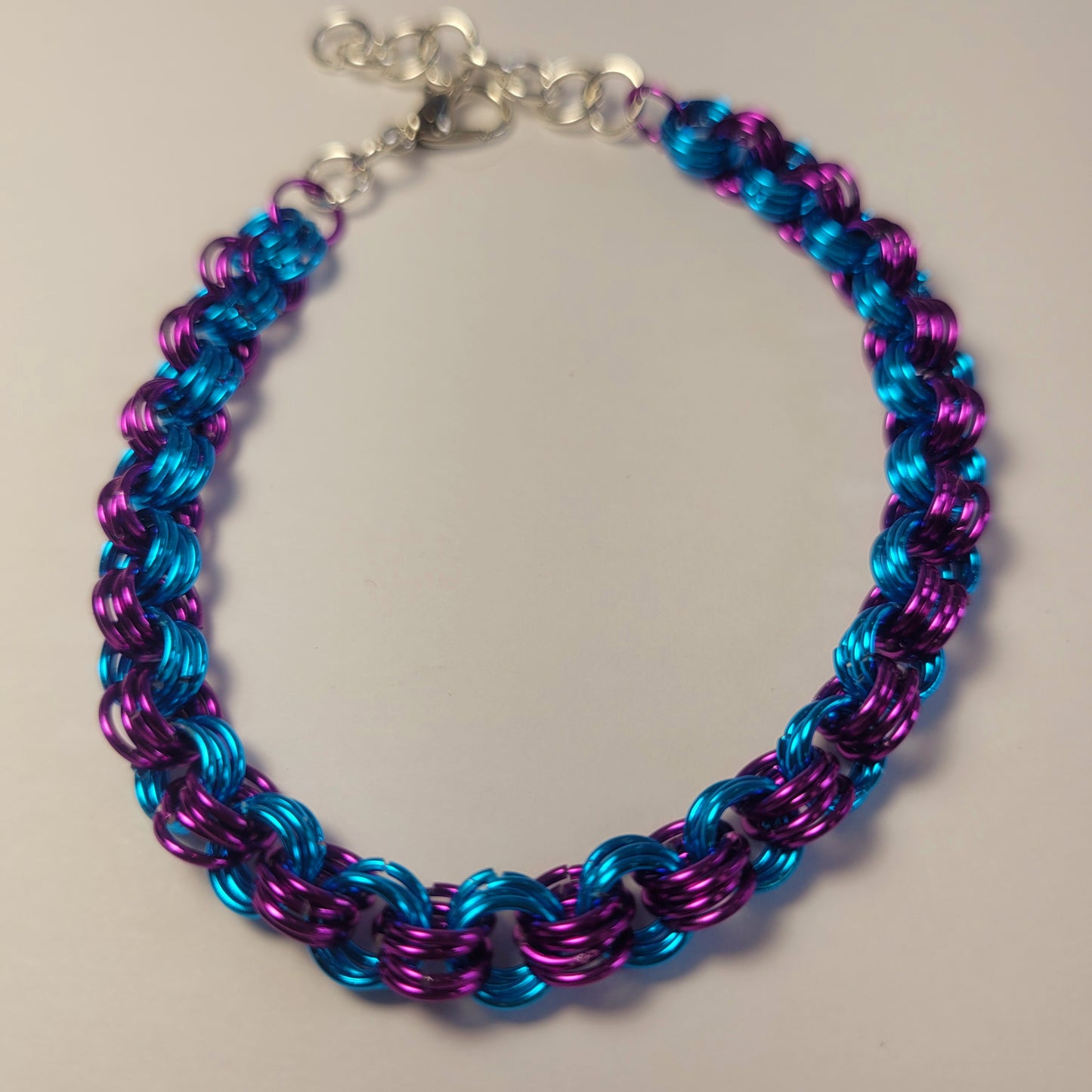 Bracelet, blue and purple chainmail