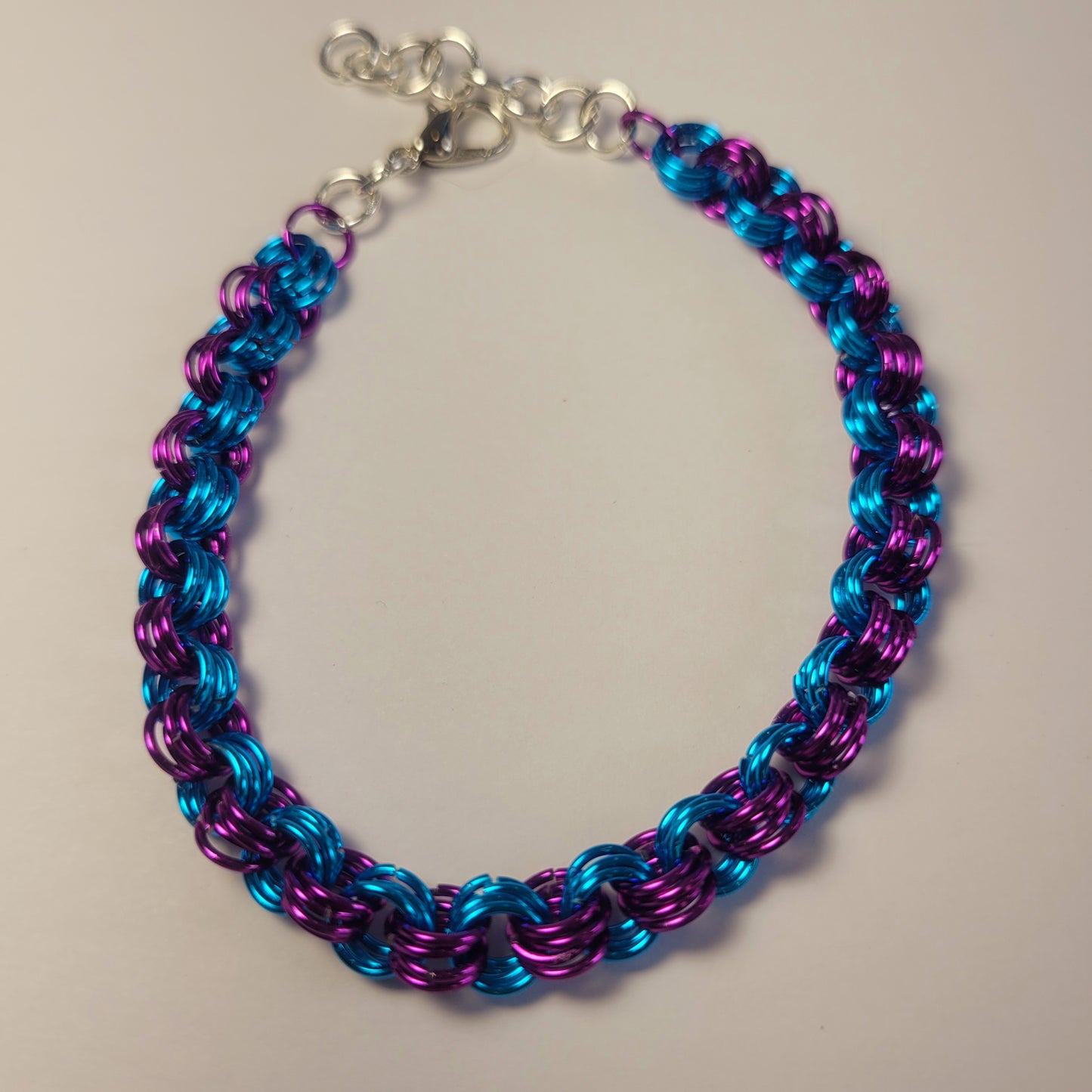 Bracelet, blue and purple chainmail
