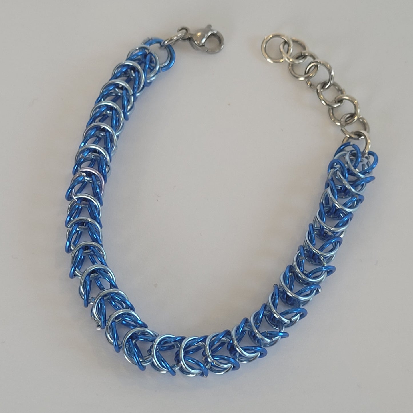 Bracelet, blue and ice blue chainmail