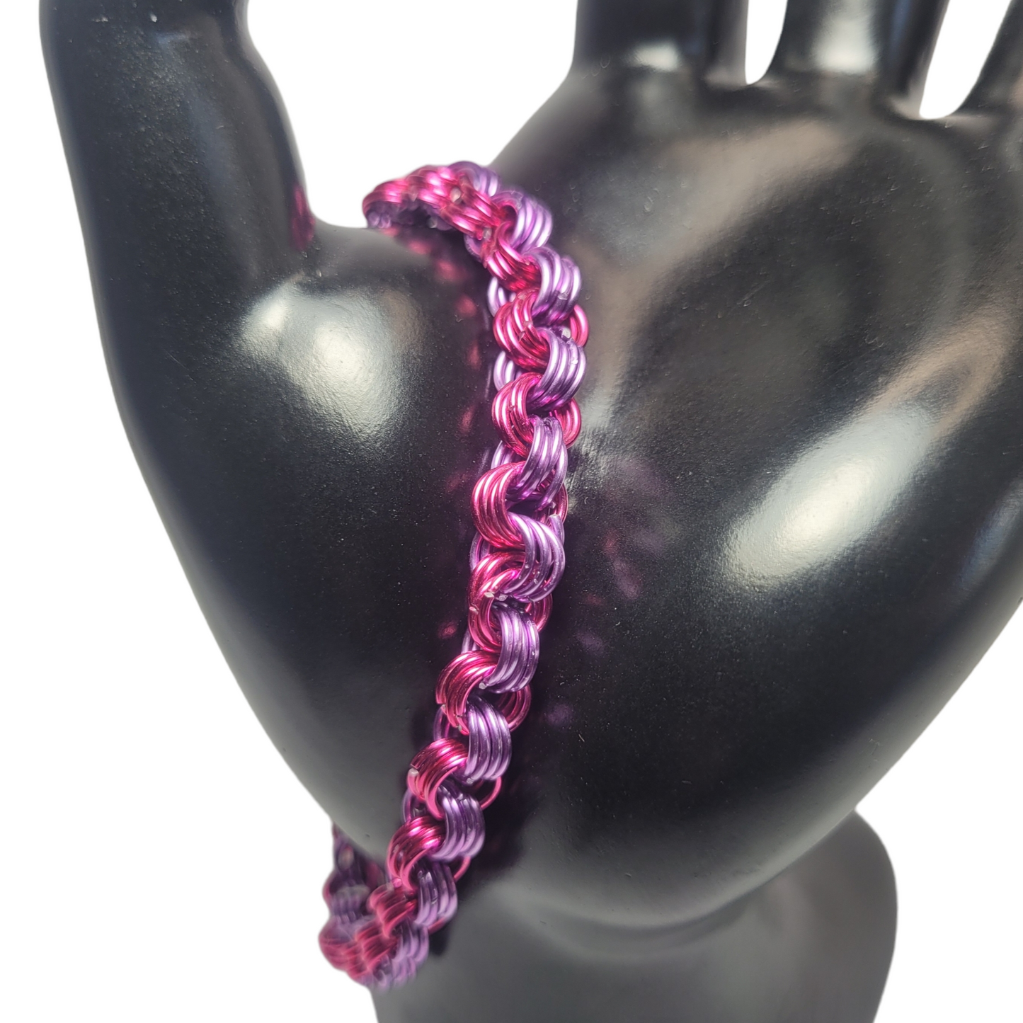 Bracelet, pink and purple chainmail