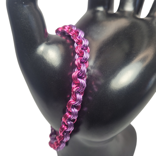 Bracelet, pink and purple chainmail