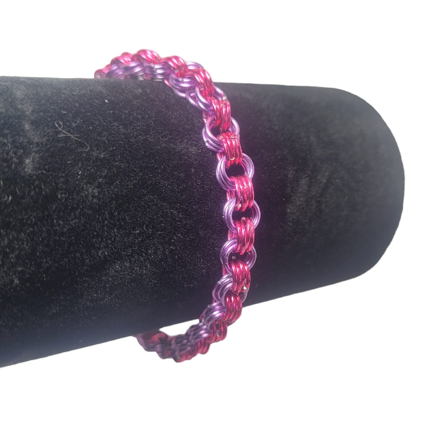 Bracelet, pink and purple chainmail