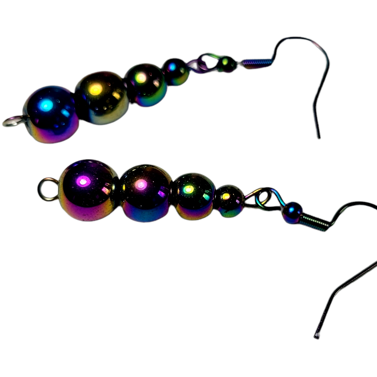 Earrings, multichrome rainbow bead