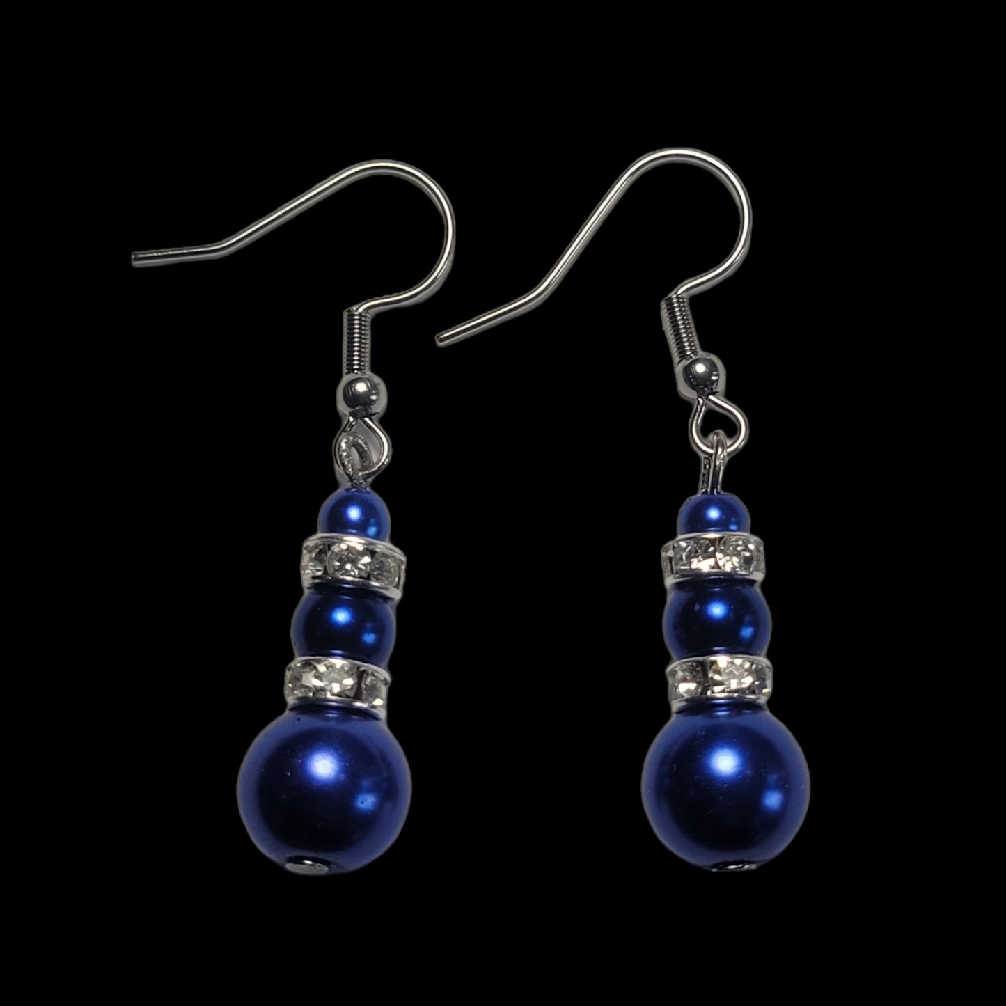 Earrings, blue beads with diamonds