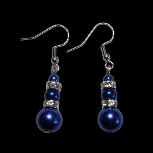 Earrings, blue beads with diamonds