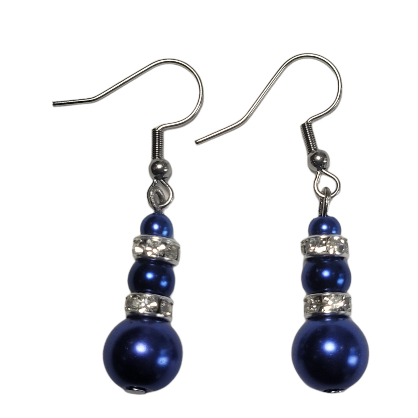 Earrings, blue beads with diamonds