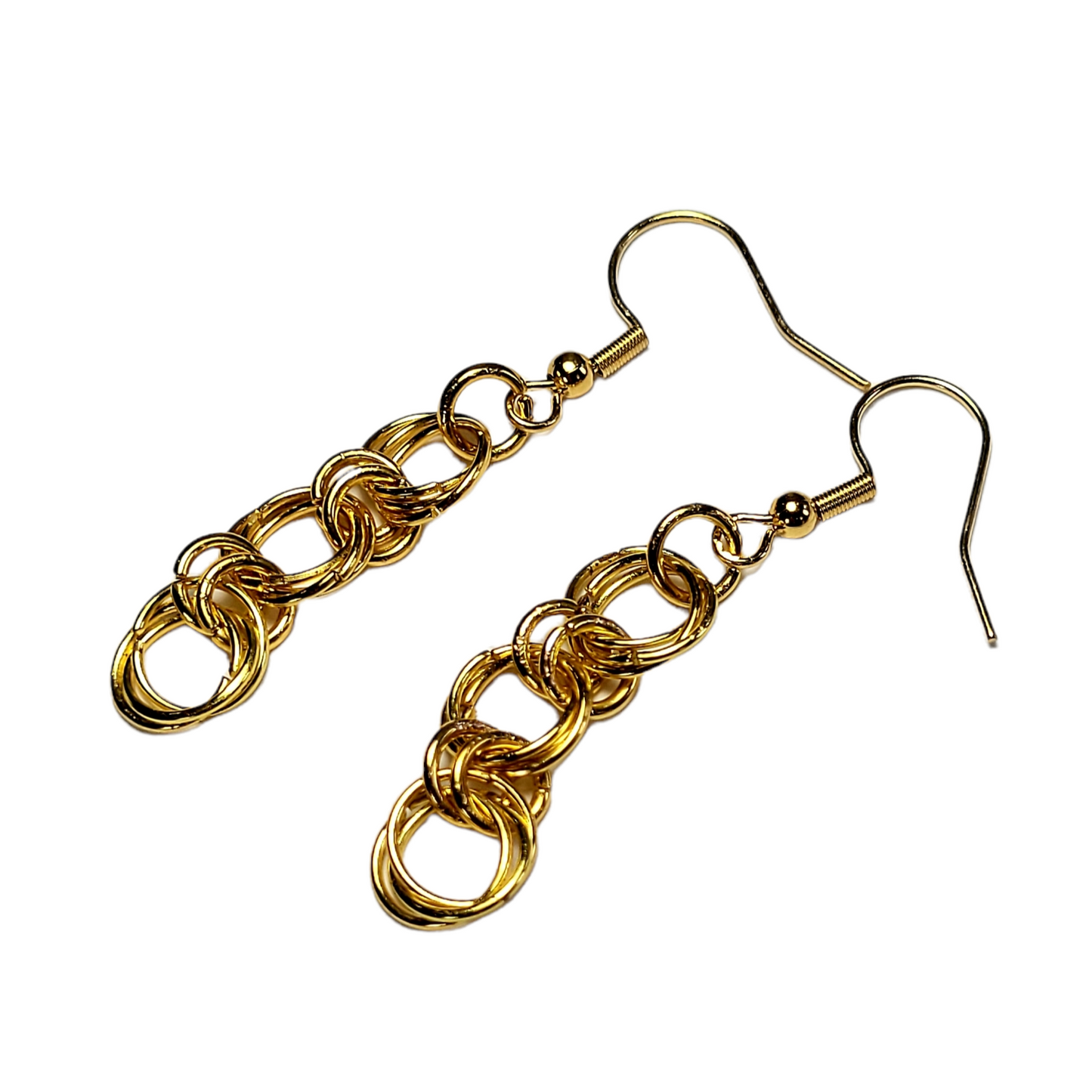 Earrings, gold chainmail