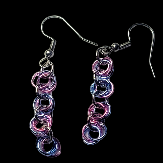 Earrings, light pink, light blue and silver chainmail
