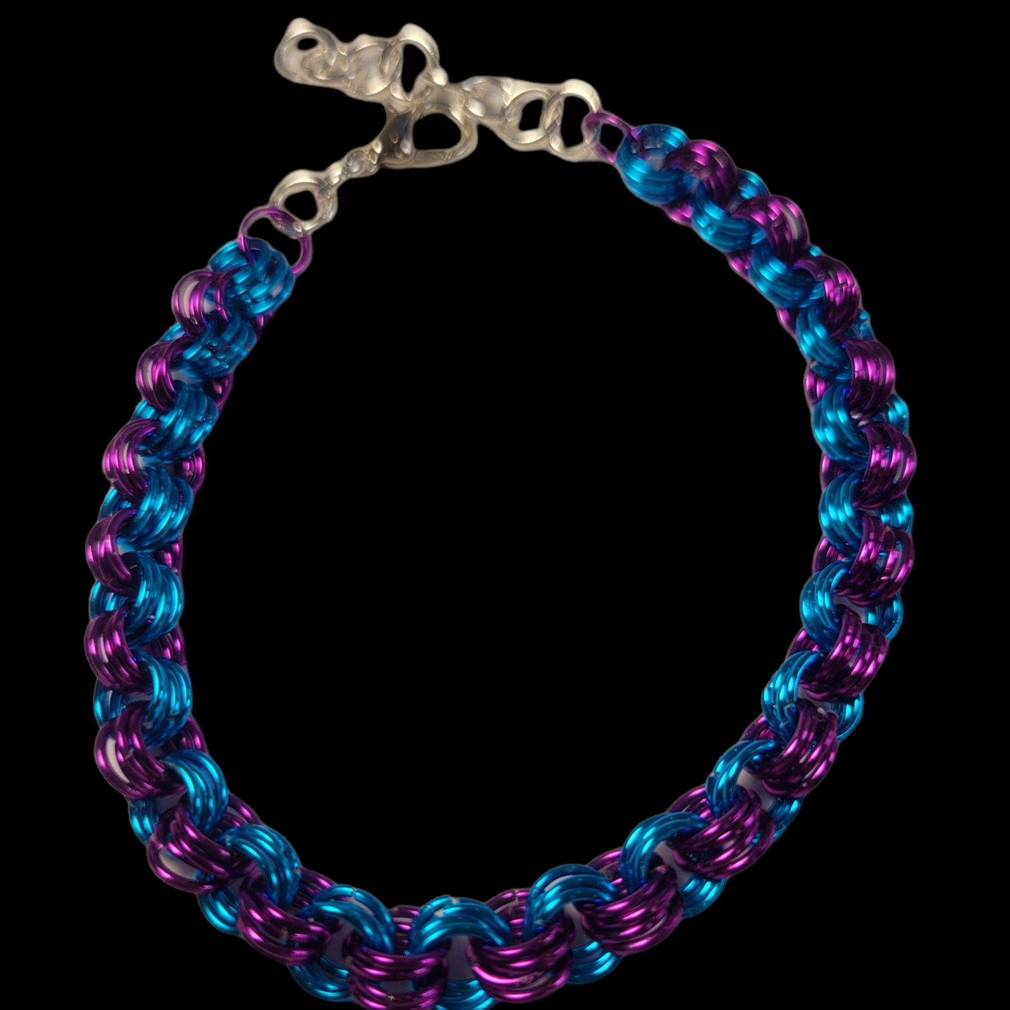 Bracelet, blue and purple chainmail