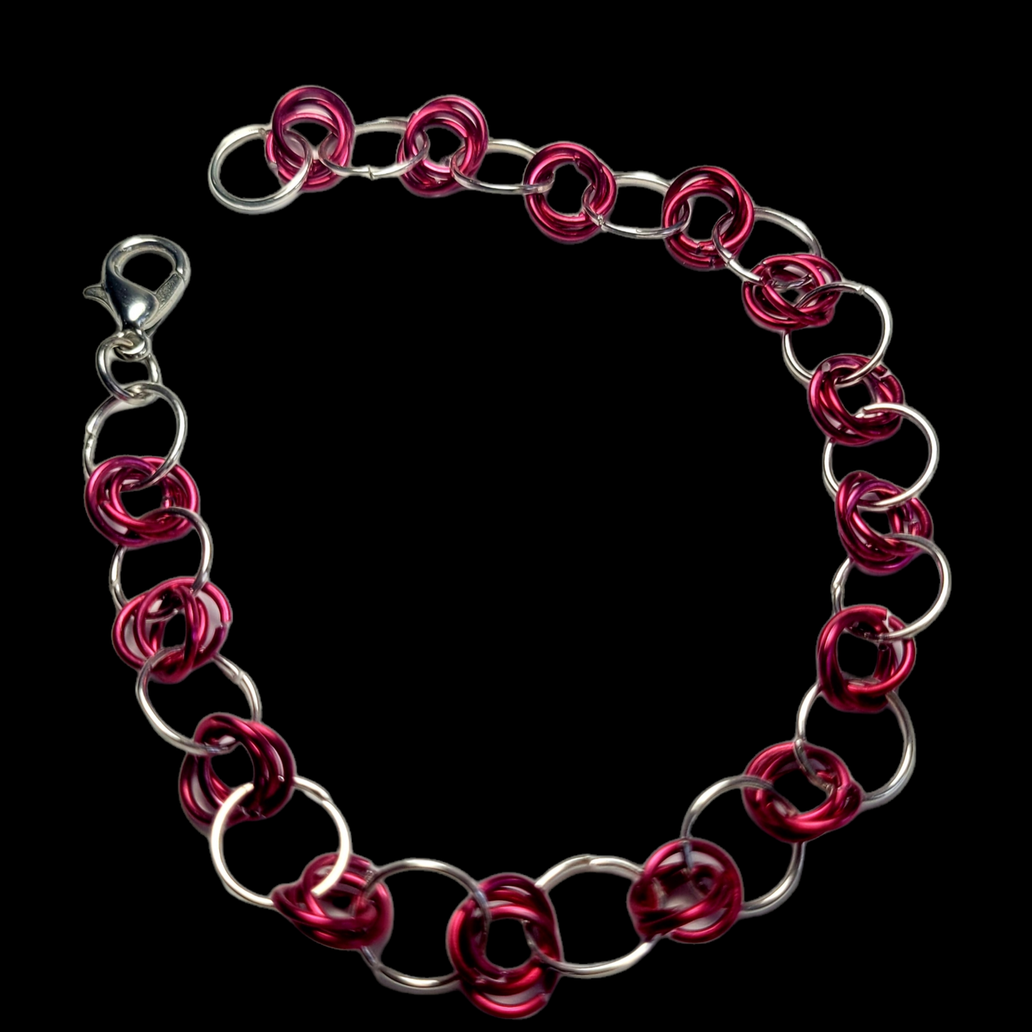 Bracelet, pink and silver chainmail