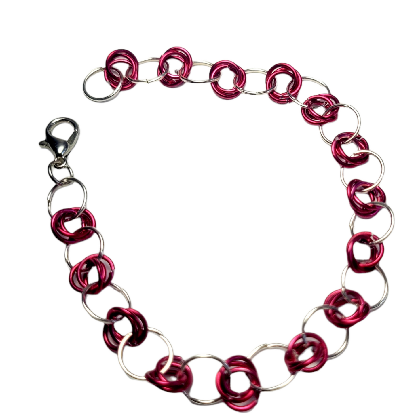 Bracelet, pink and silver chainmail