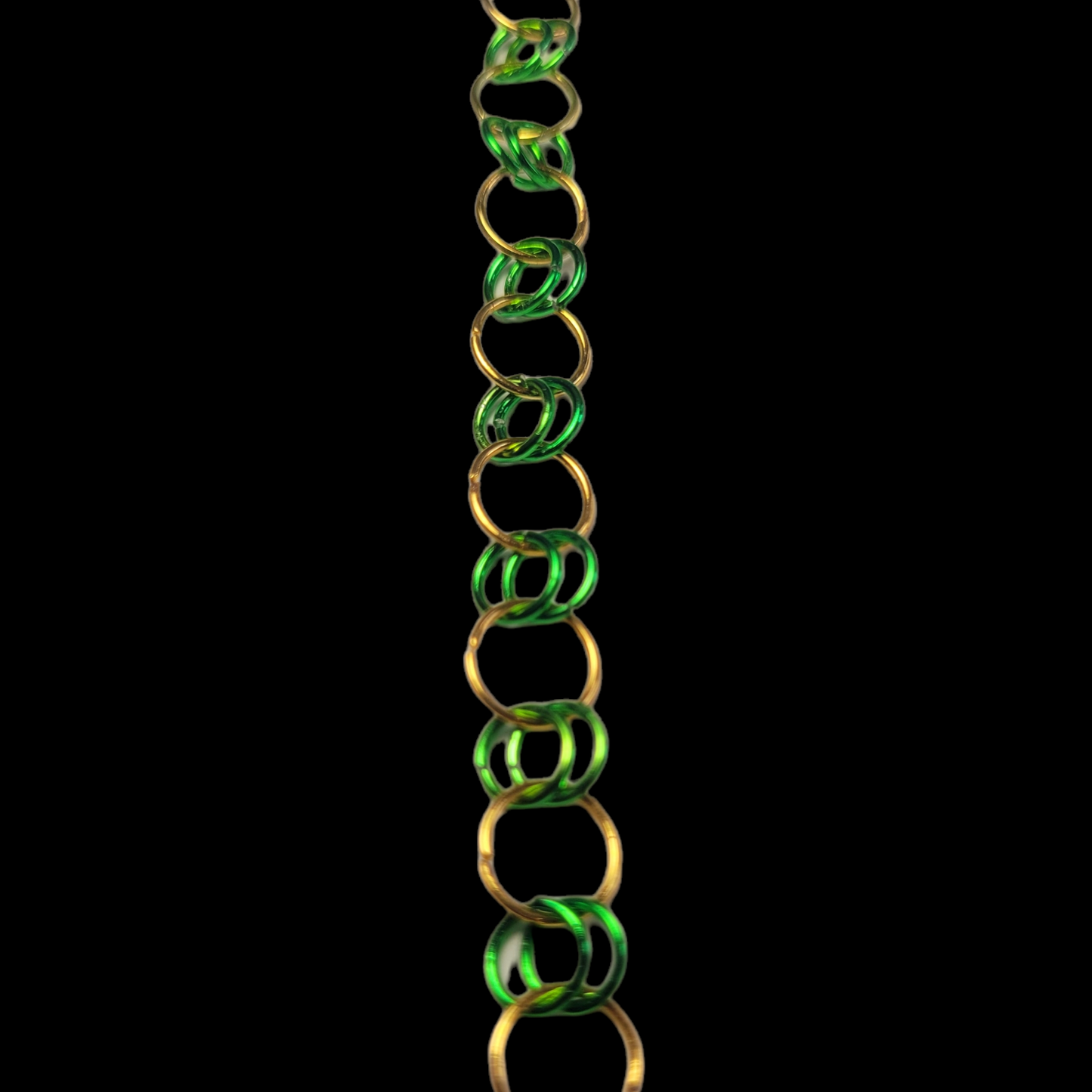 Bracelet, green and gold chainmail