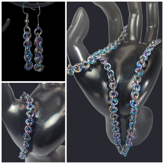 Rainbow rosette chainmail jewelery set