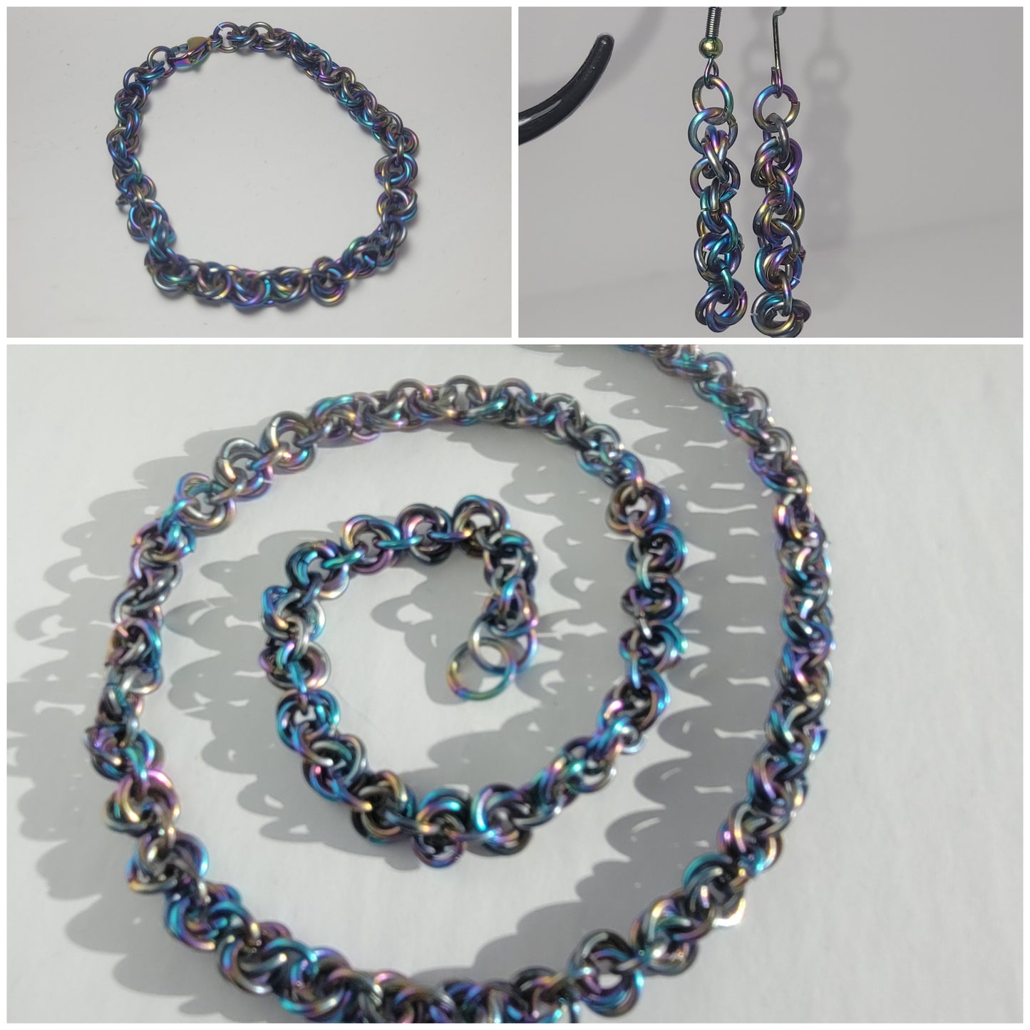 Rainbow rosette chainmail jewelery set
